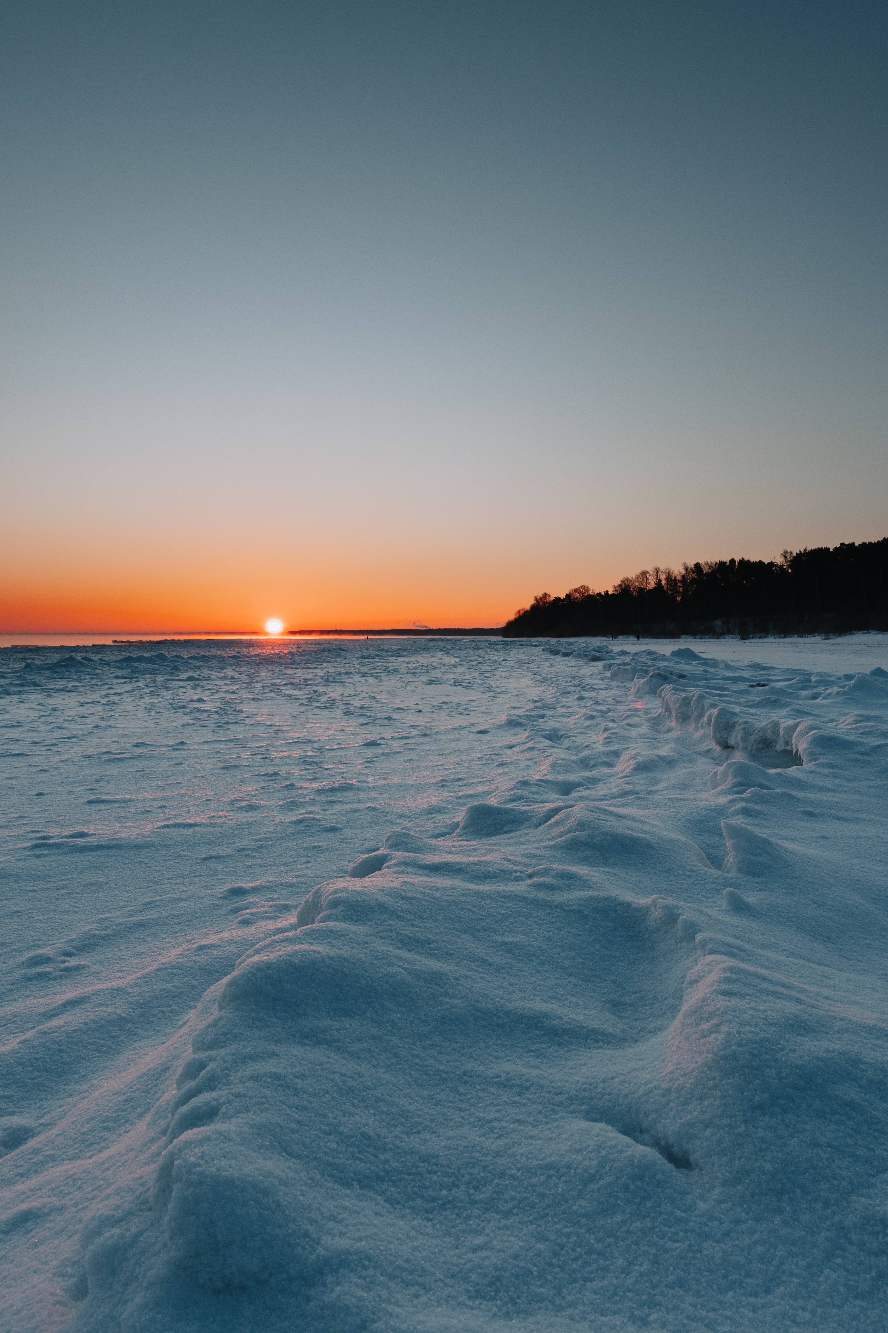 Download mobile wallpaper Snow, Lake, Winter, Landscape, Nature, Sunset for free.