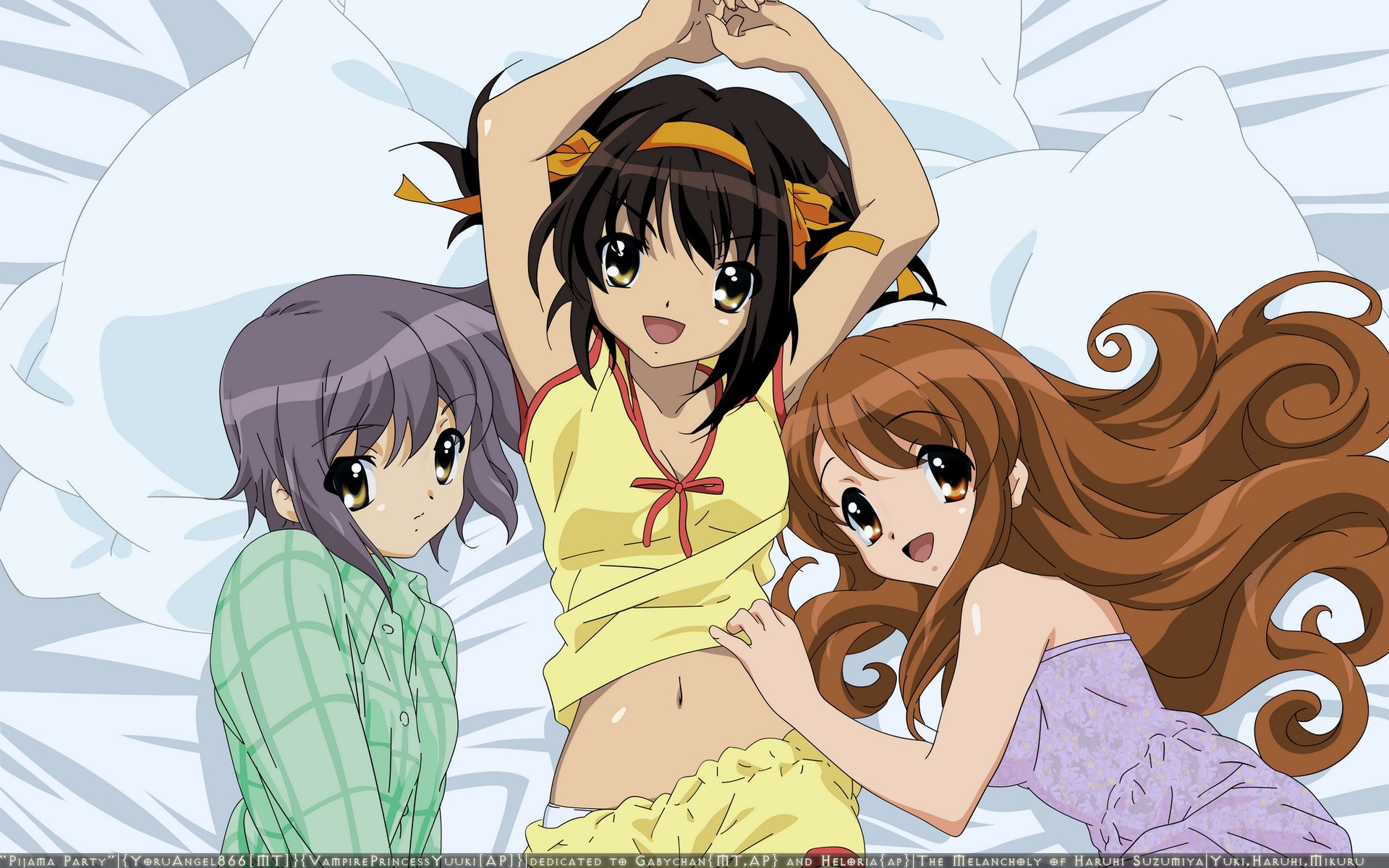 Descarga gratuita de fondo de pantalla para móvil de Suzumiya Haruhi No Yūutsu, Haruhi Suzumiya, Mikuru Asahina, Yuki Nagato, Animado.