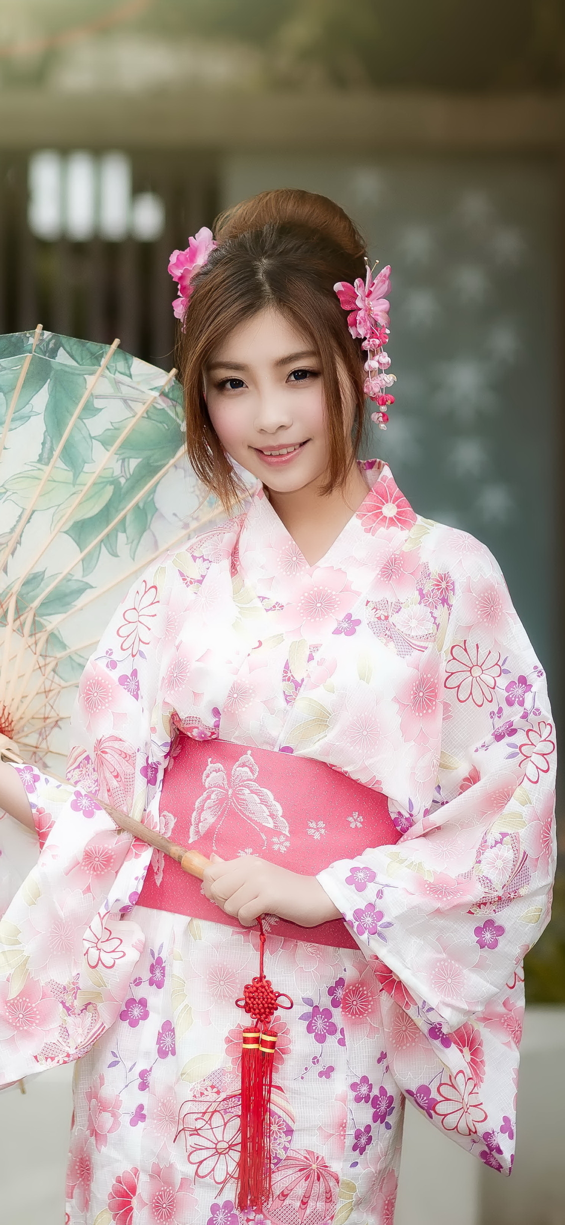 Download mobile wallpaper Umbrella, Kimono, Brunette, Oriental, Model, Women, Asian for free.