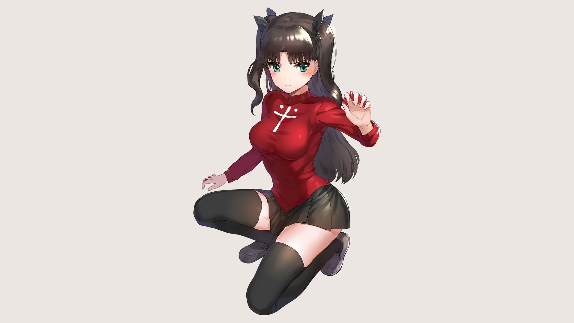 Download mobile wallpaper Anime, Skirt, Green Eyes, Black Hair, Long Hair, Twintails, Fate/stay Night: Unlimited Blade Works, Rin Tohsaka, Fate Series for free.