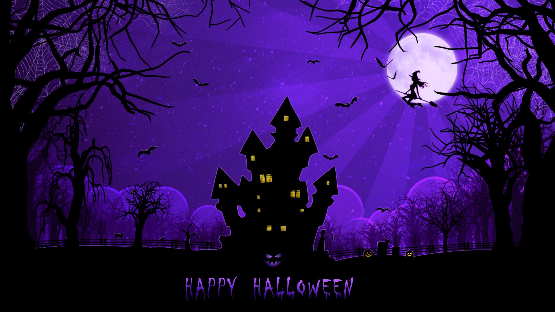 Скачать картинку Ночь, Луна, Хэллоуин, Пурпурный, Ведьма, Праздничные, Счастливого Хэллоуина в телефон бесплатно.