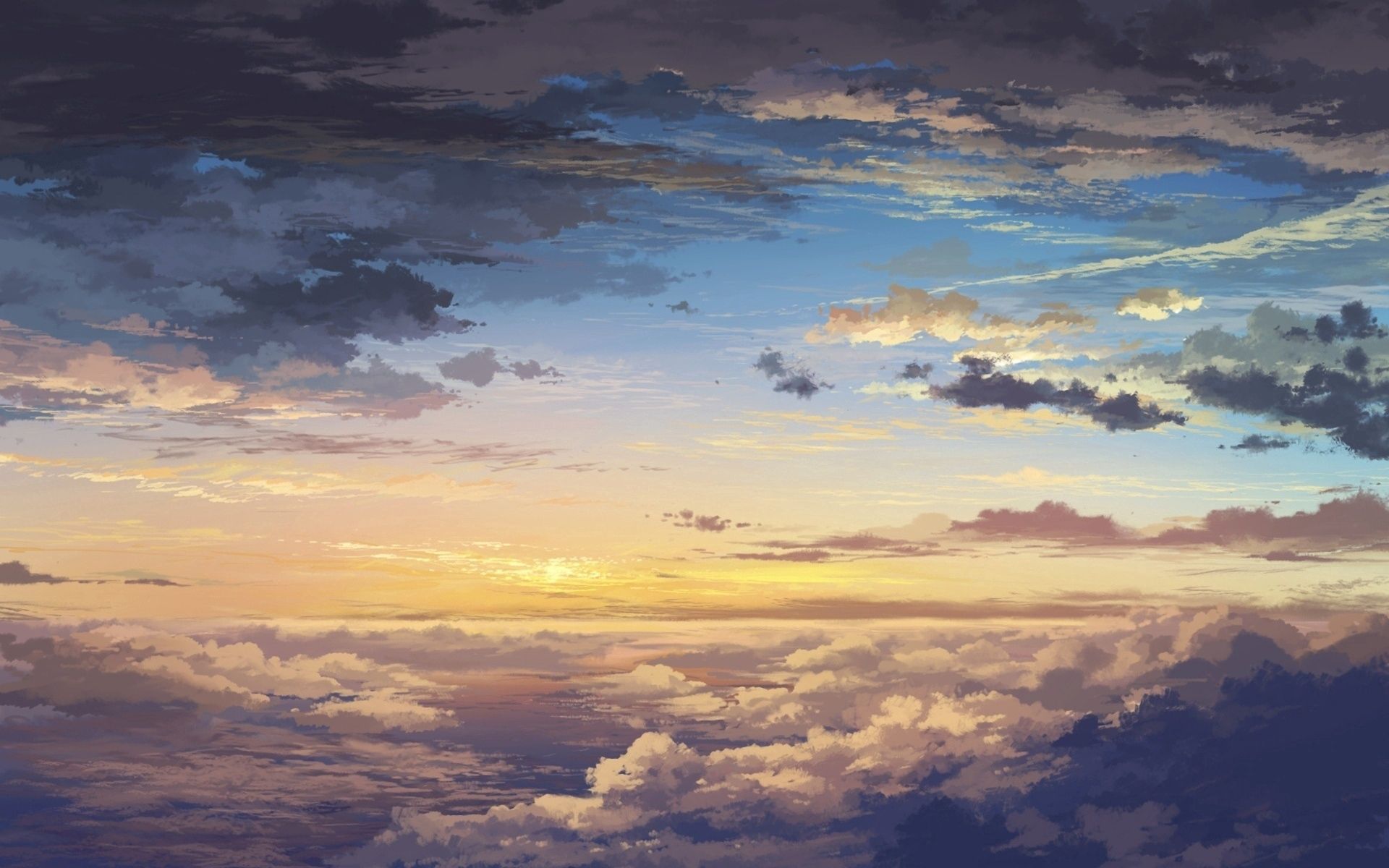 Скачать обои бесплатно Тучи, Высота, Закат, Природа, Облака, Небо, Пейзаж, Арт картинка на рабочий стол ПК