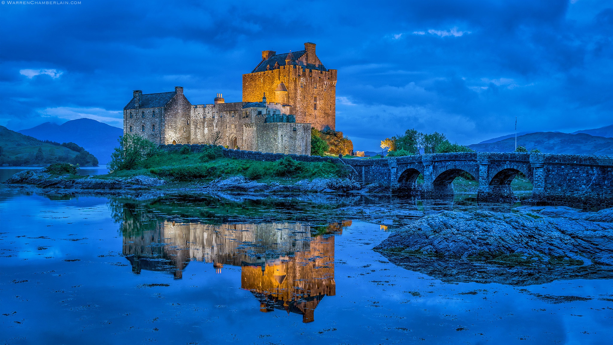 Download mobile wallpaper Castles, Reflection, Bridge, Scotland, Man Made, Castle, Eilean Donan Castle for free.