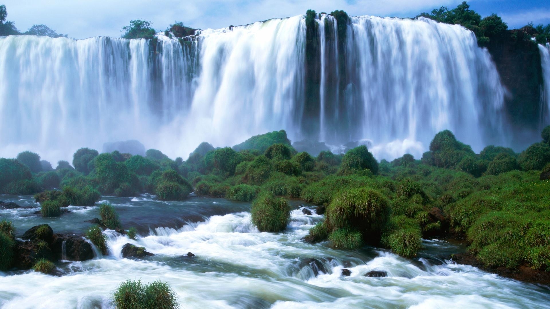 waterfalls, landscape, blue HD wallpaper