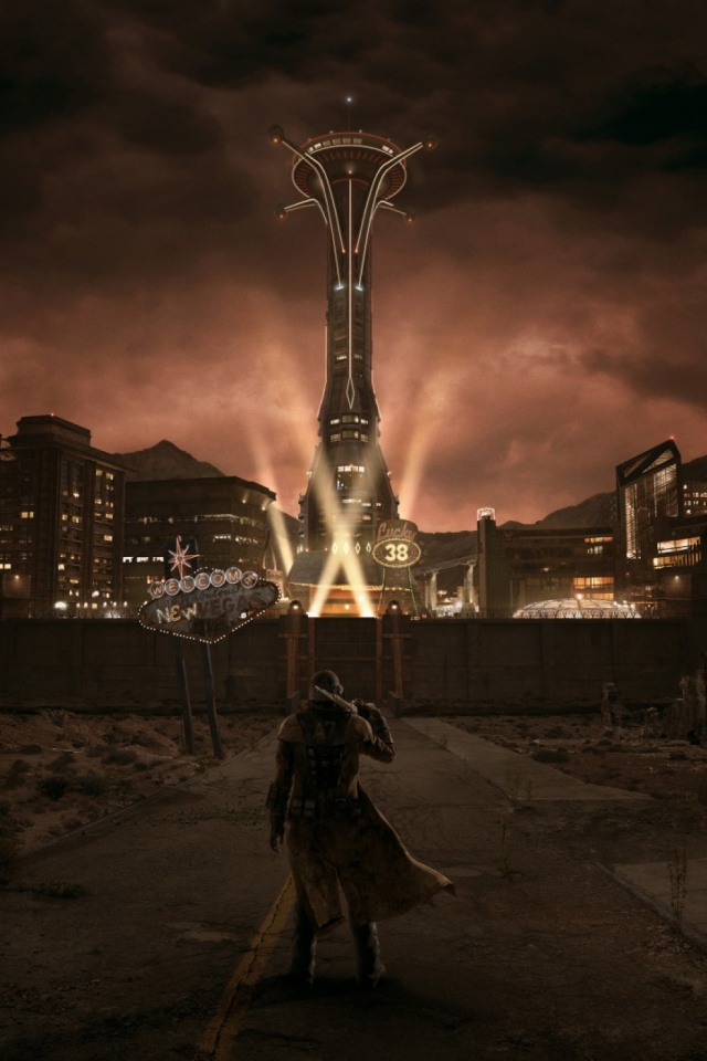Download mobile wallpaper Night, Fallout, Building, Video Game, Ligths, Fallout: New Vegas for free.