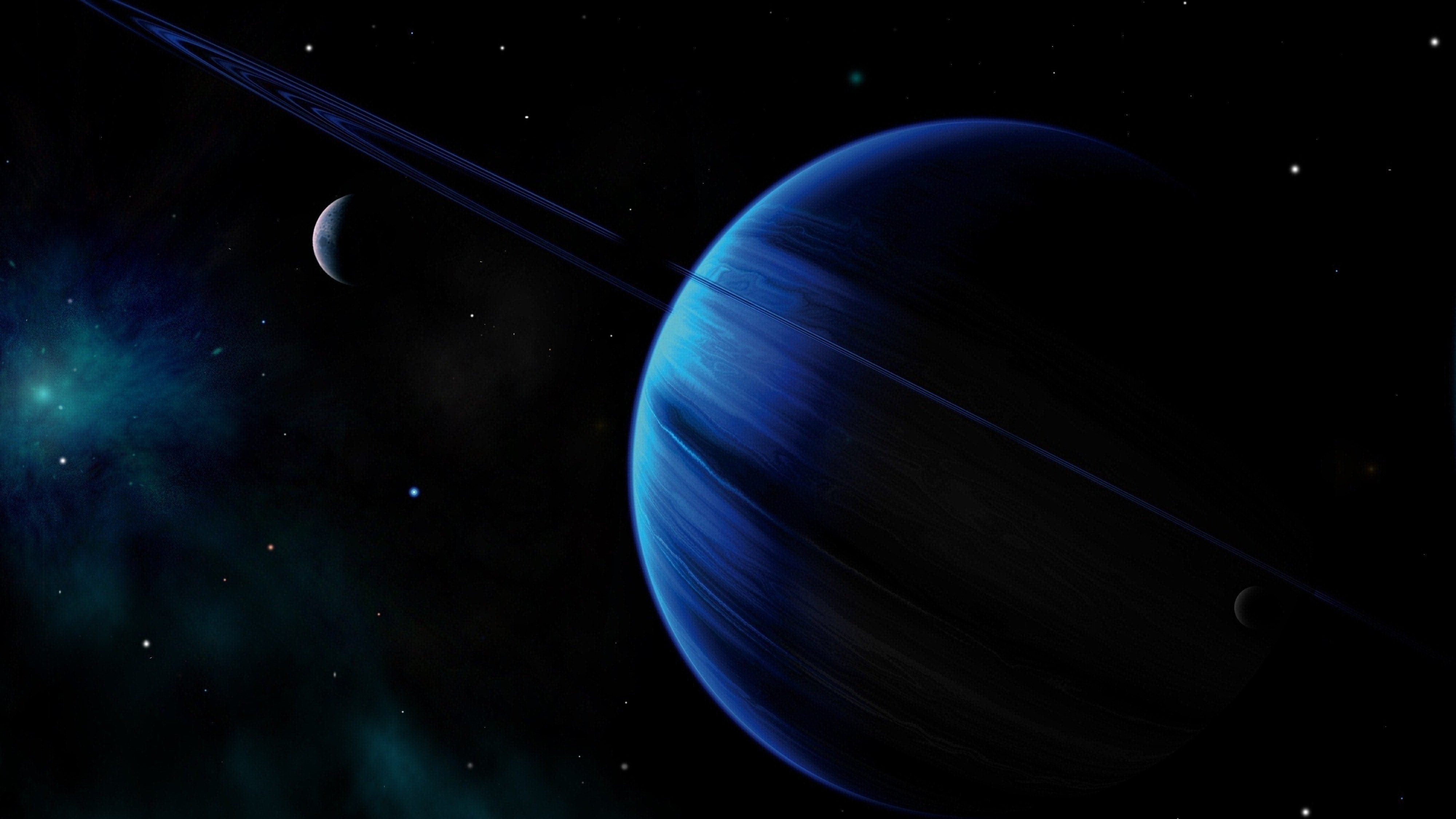 planet, blue, universe, dark, ring 4K Ultra