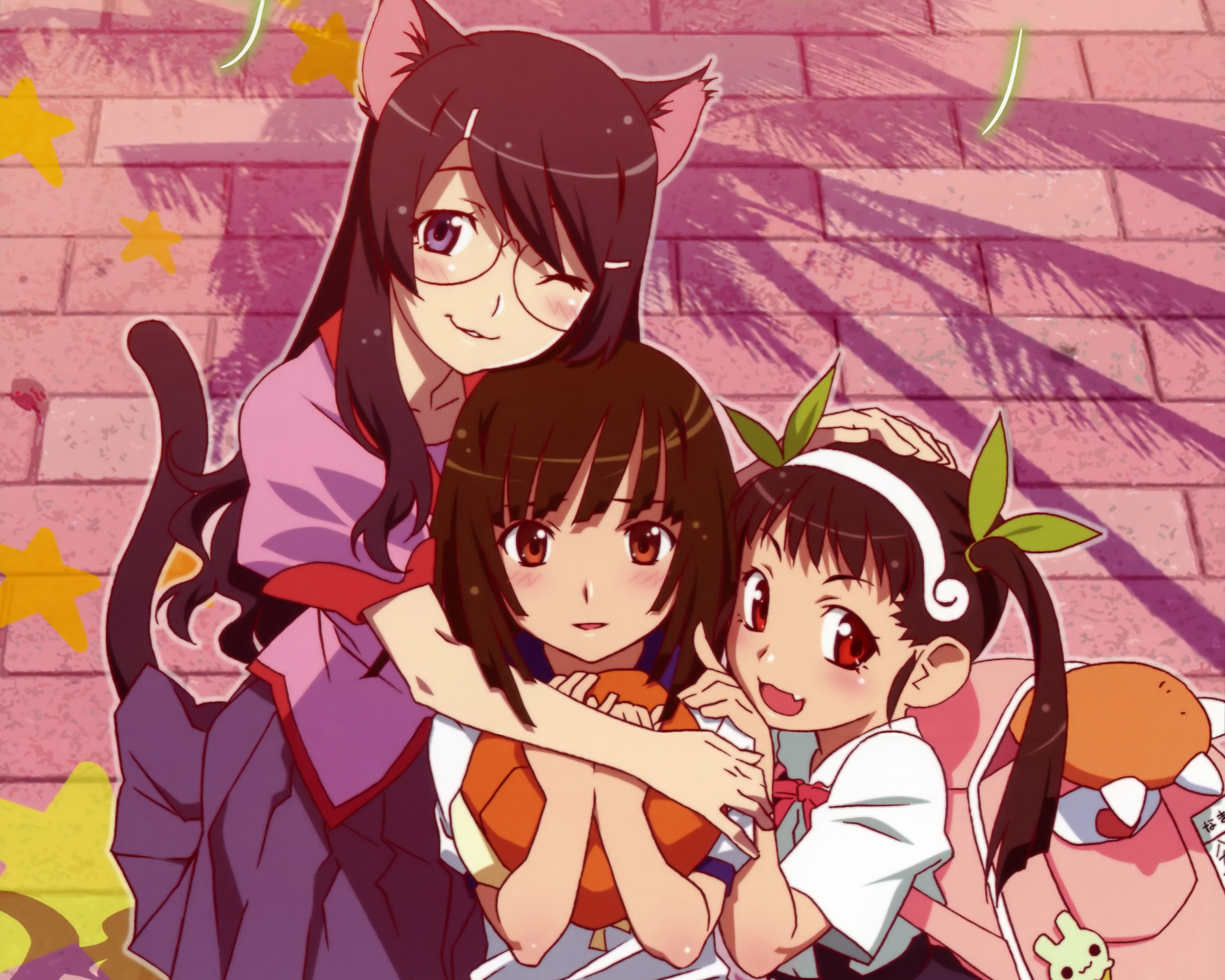 Handy-Wallpaper Animes, Monogatari (Serie), Nadeko Sengoku, Mayoi Hachikuji, Tsubasa Hanekawa kostenlos herunterladen.