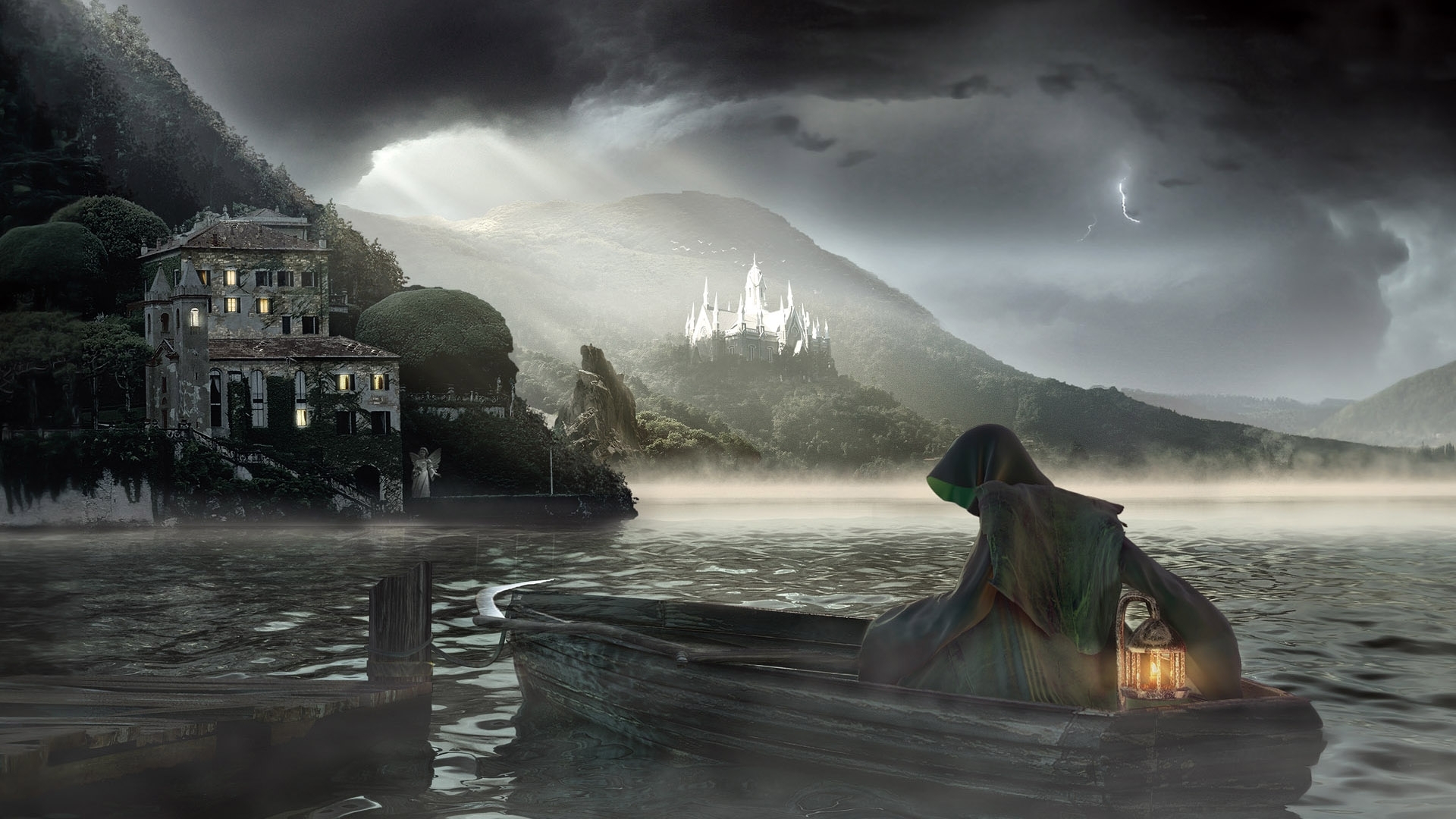 Free download wallpaper Landscape, Water, Fantasy on your PC desktop