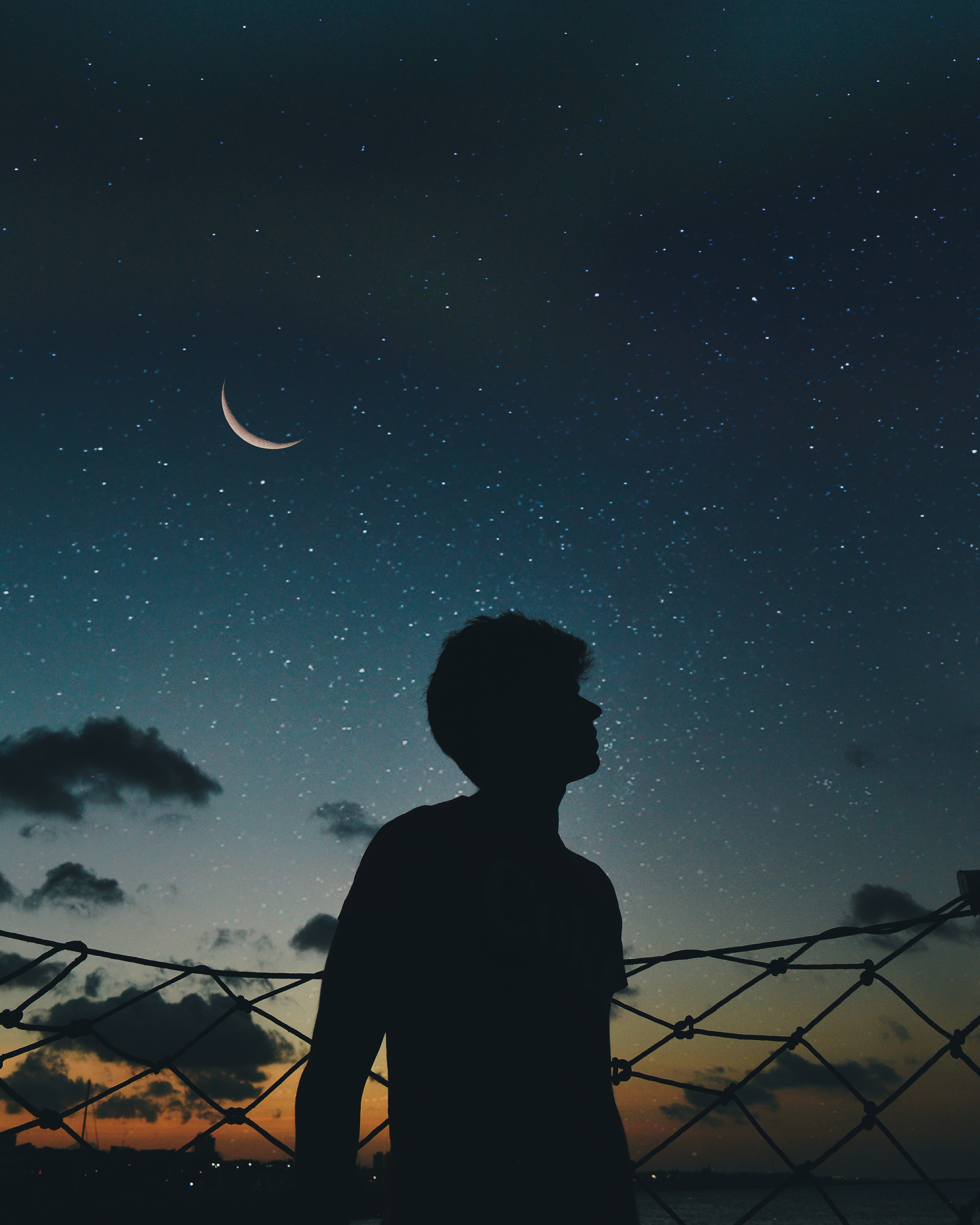 loneliness, silhouette, dark, starry sky lock screen backgrounds