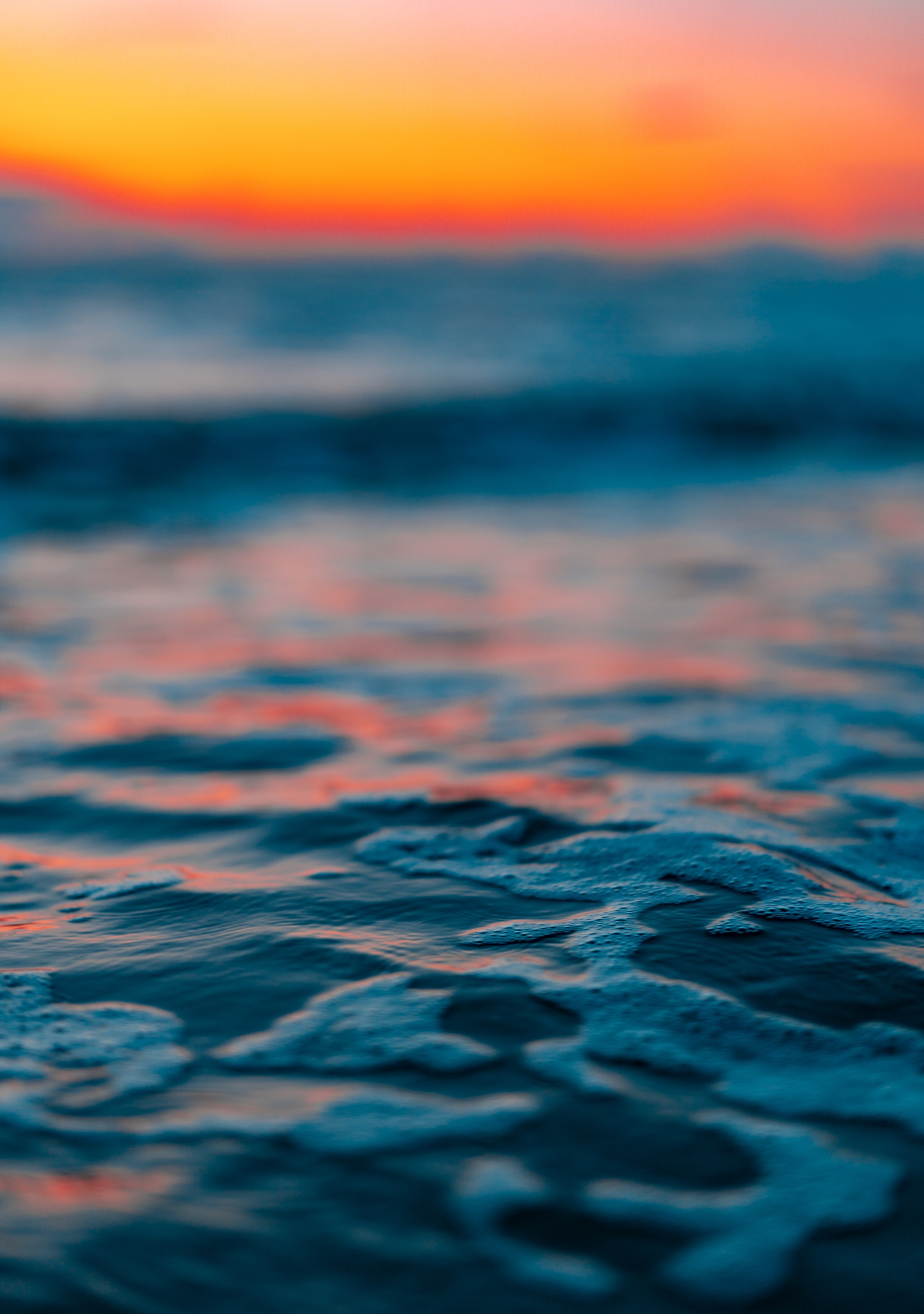 Download mobile wallpaper Macro, Smooth, Horizon, Sunset, Water, Sea, Blur, Bubbles for free.