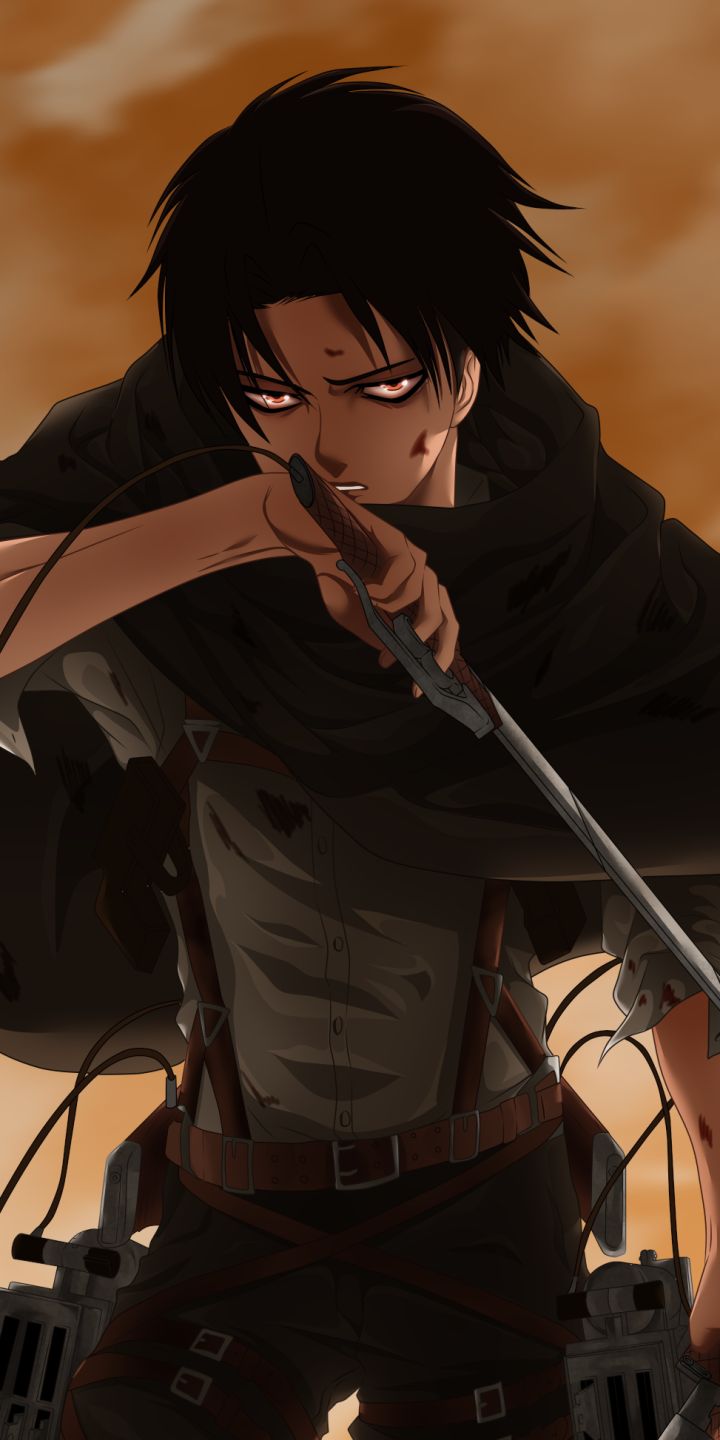 Download mobile wallpaper Anime, Sword, Red Eyes, Black Hair, Attack On Titan, Levi Ackerman for free.