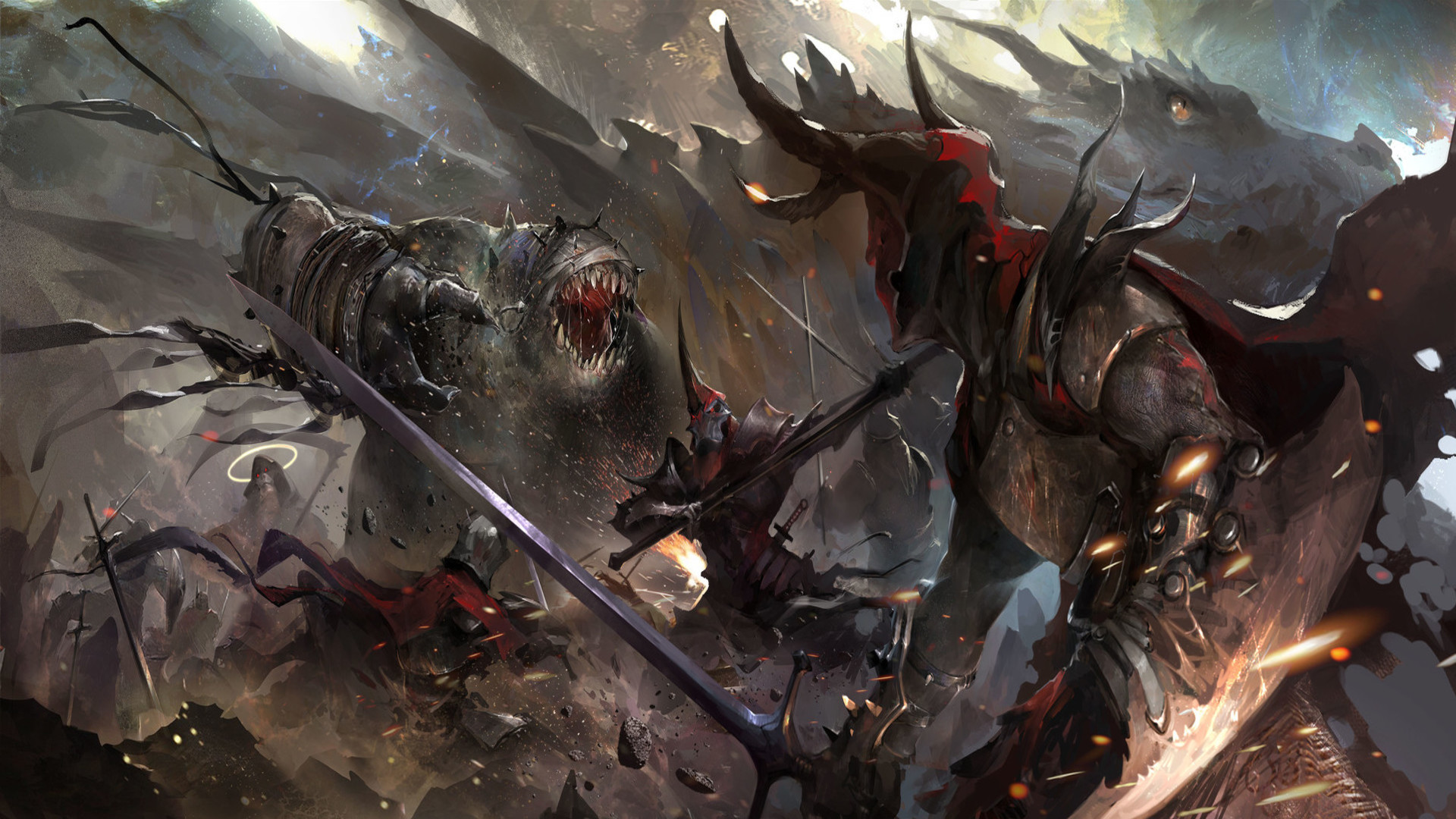 Download mobile wallpaper Fantasy, Dragon, Warrior, Battle, Sword for free.