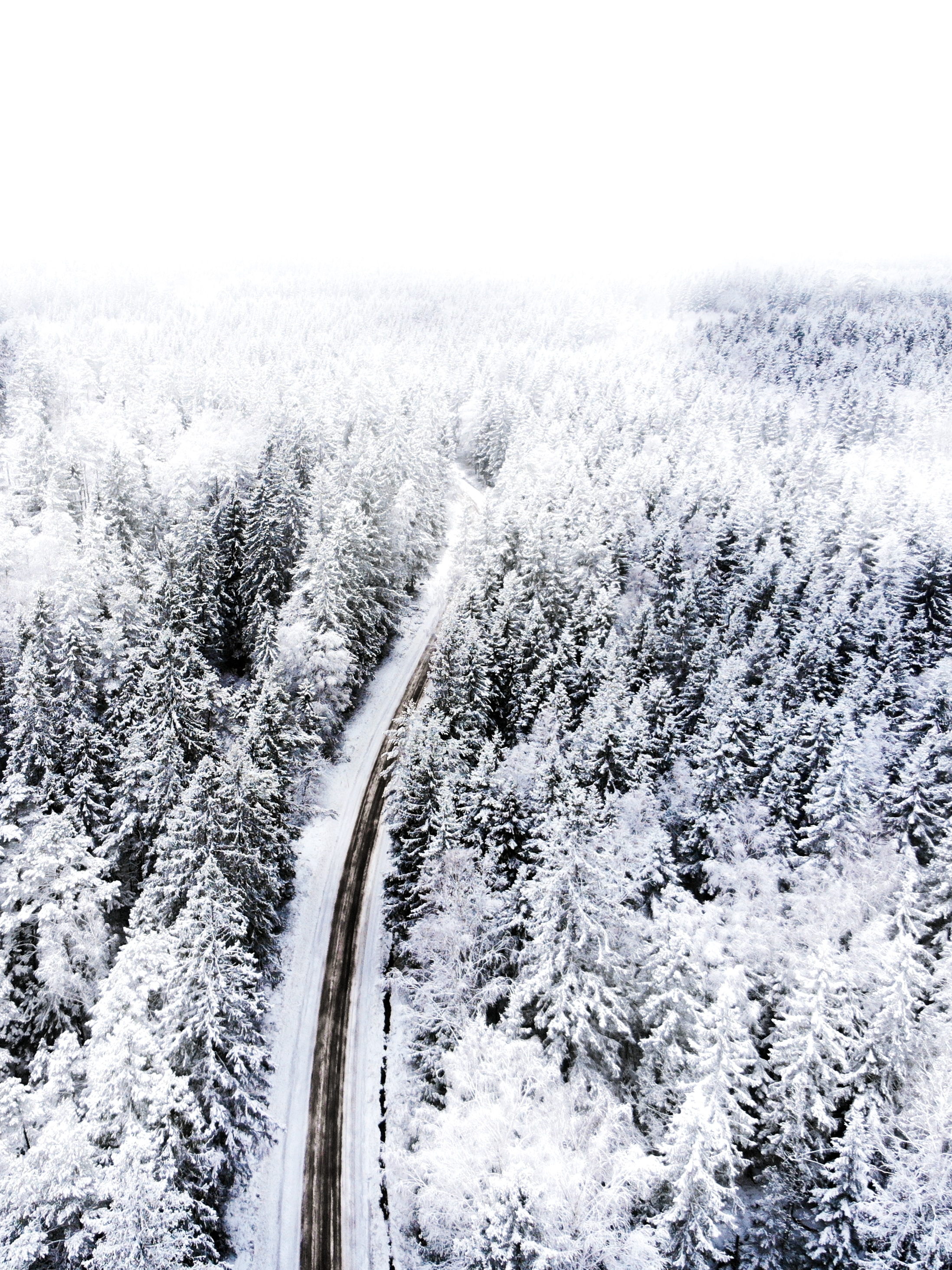 Download mobile wallpaper Winter, Nature, Snow, Road, View From Above, Forest for free.