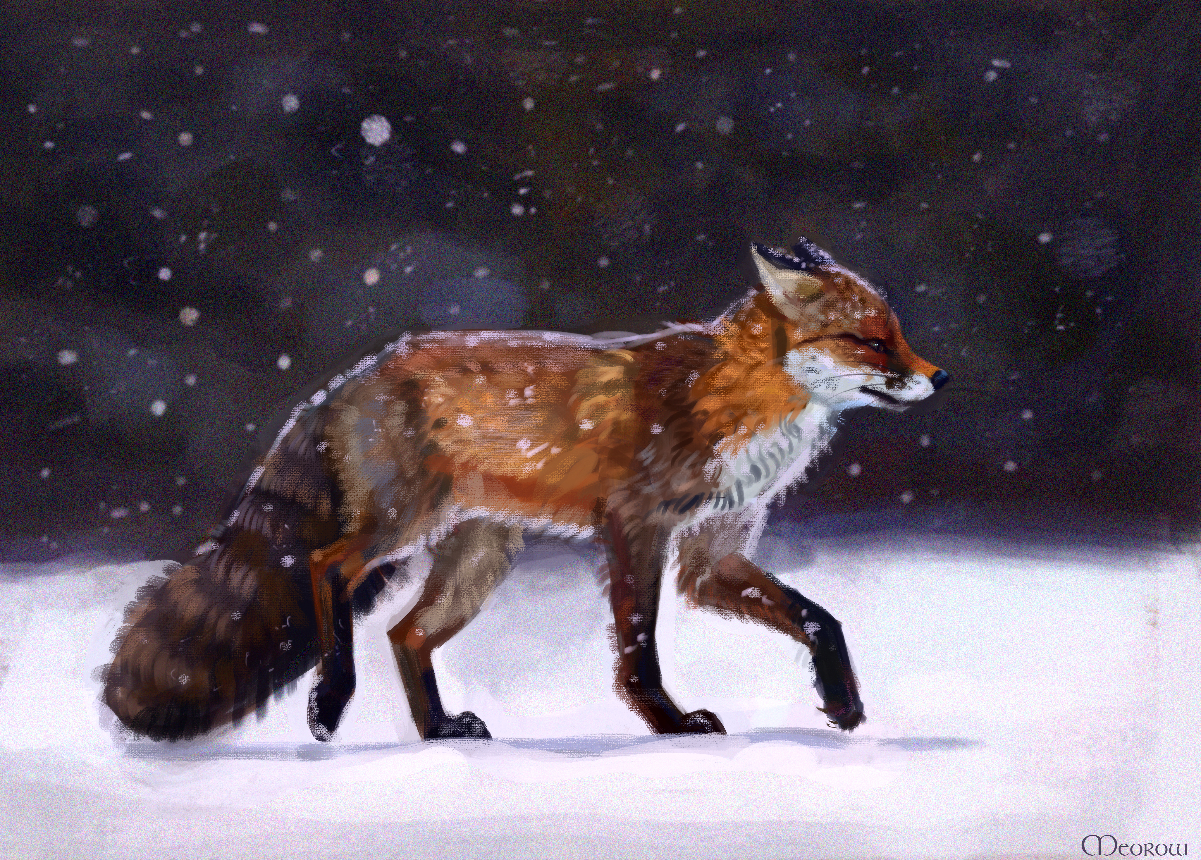 Download mobile wallpaper Animal, Snow, Winter, Fox, Art for free.