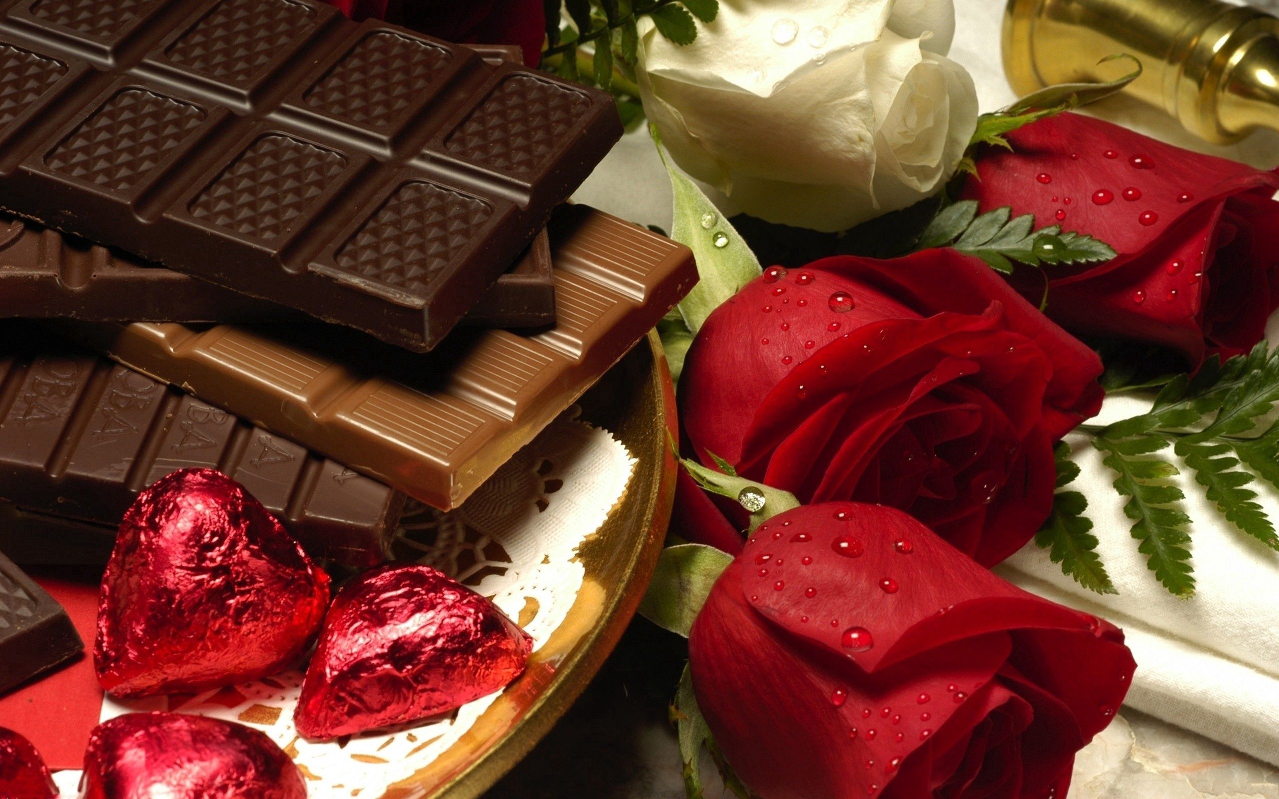 chocolate, rose, flowers, food, rose flower 8K