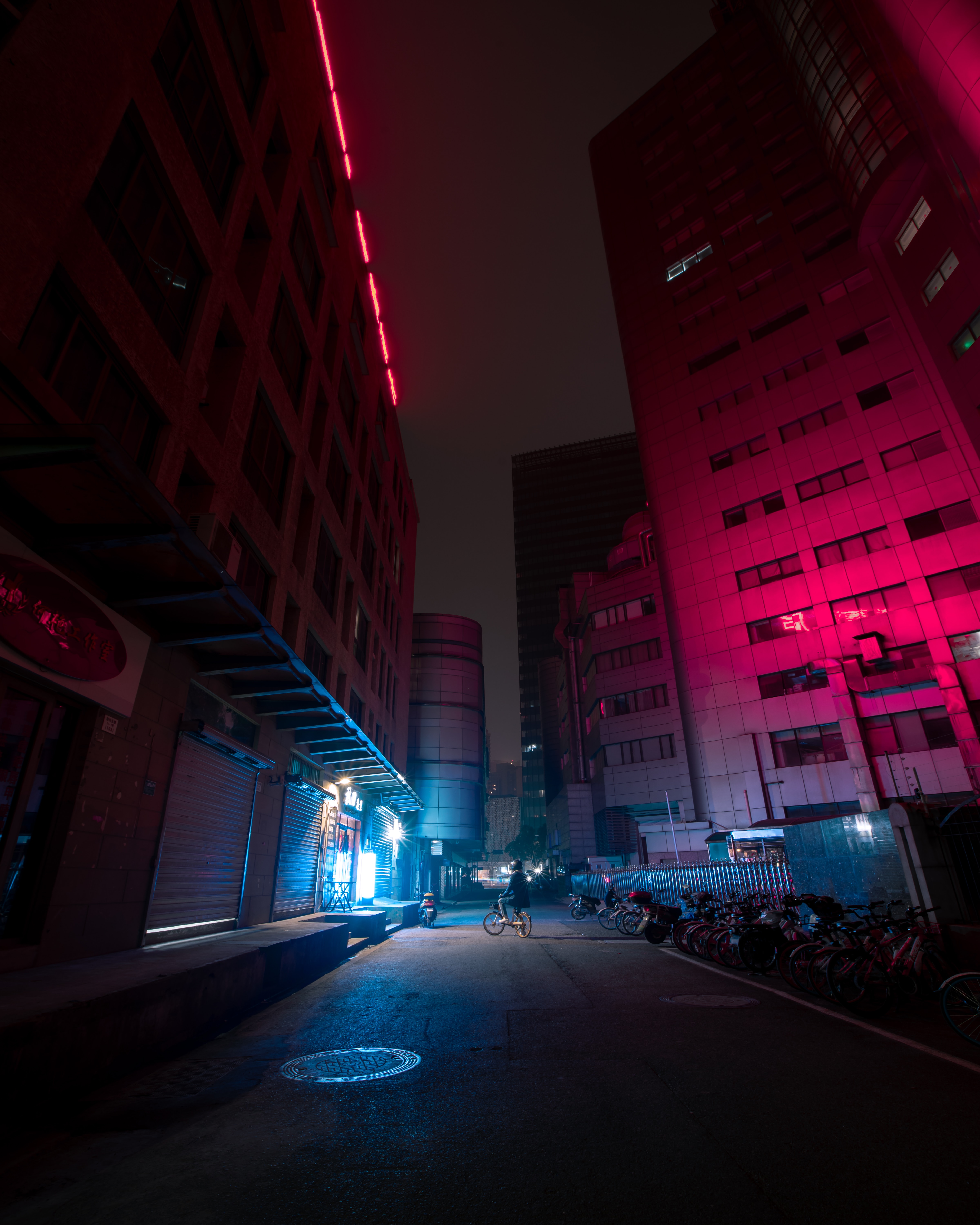 street, dark, neon, night, city Phone Background