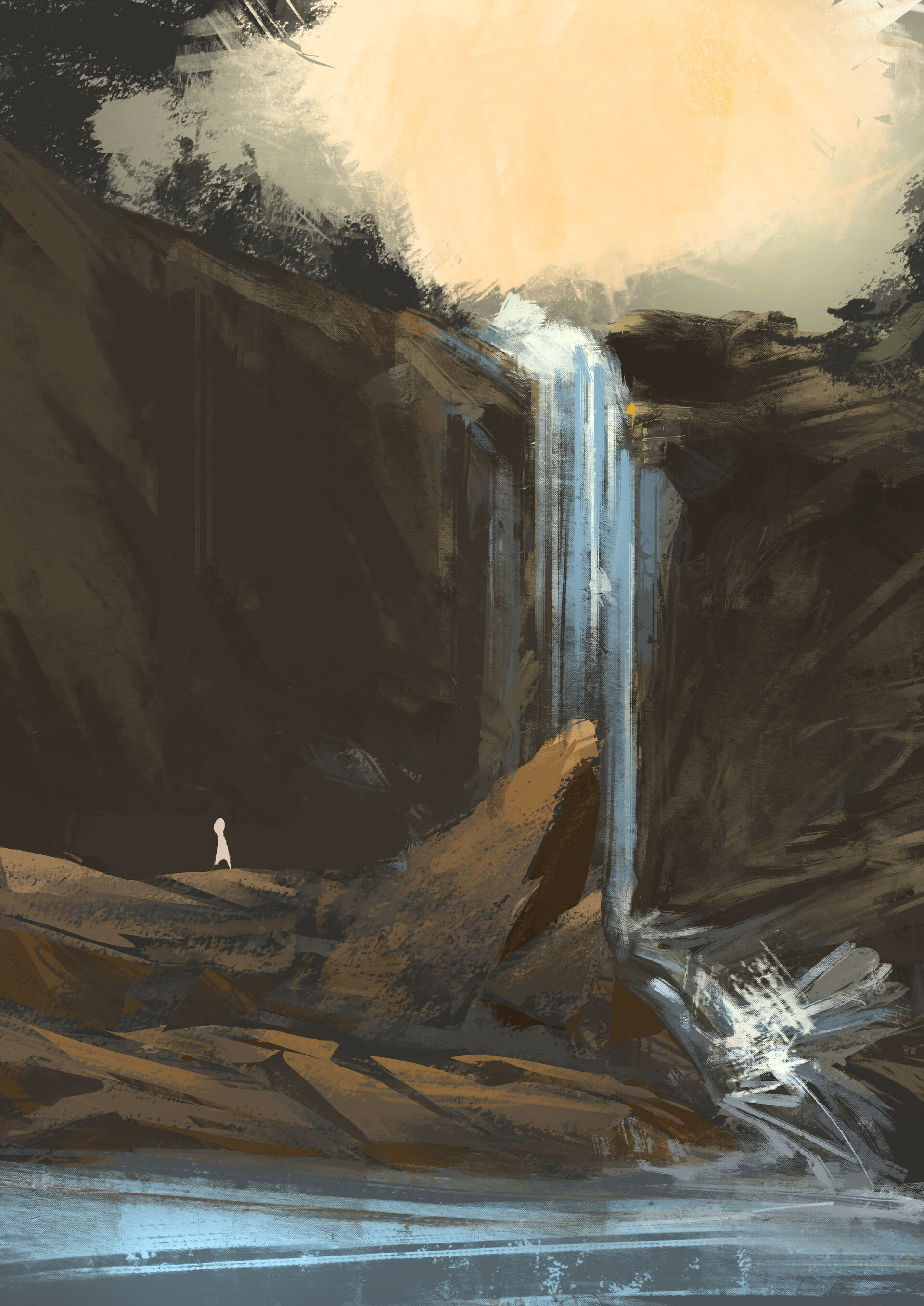 Free HD canvas, art, rocks, waterfall, paint