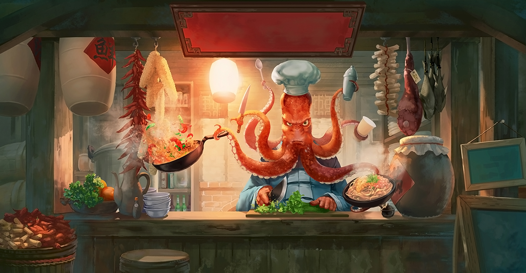 cooking, octopus, fantasy, creature, chef, food