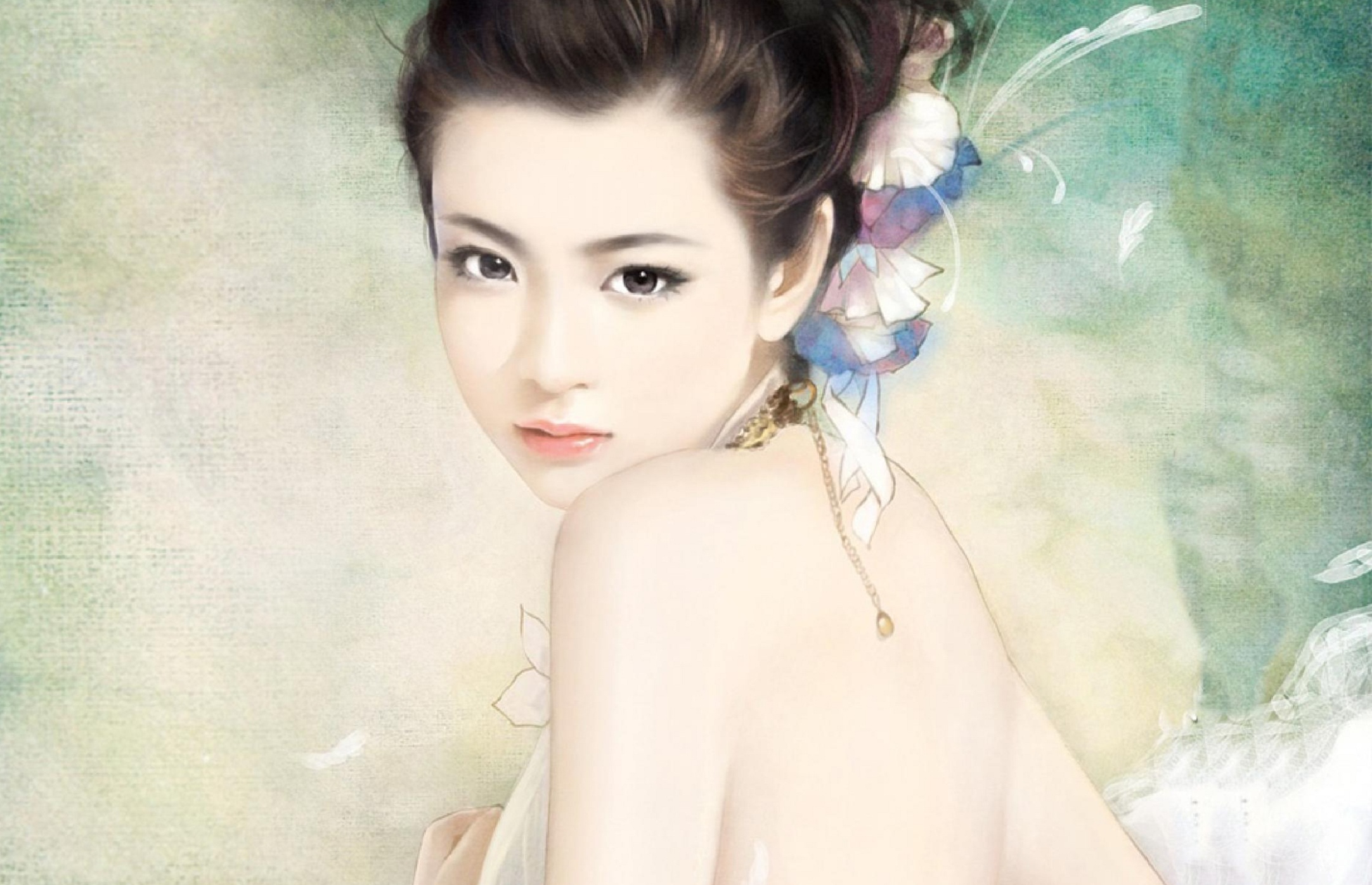 Free download wallpaper Fantasy, Flower, Face, Women, Asian on your PC desktop