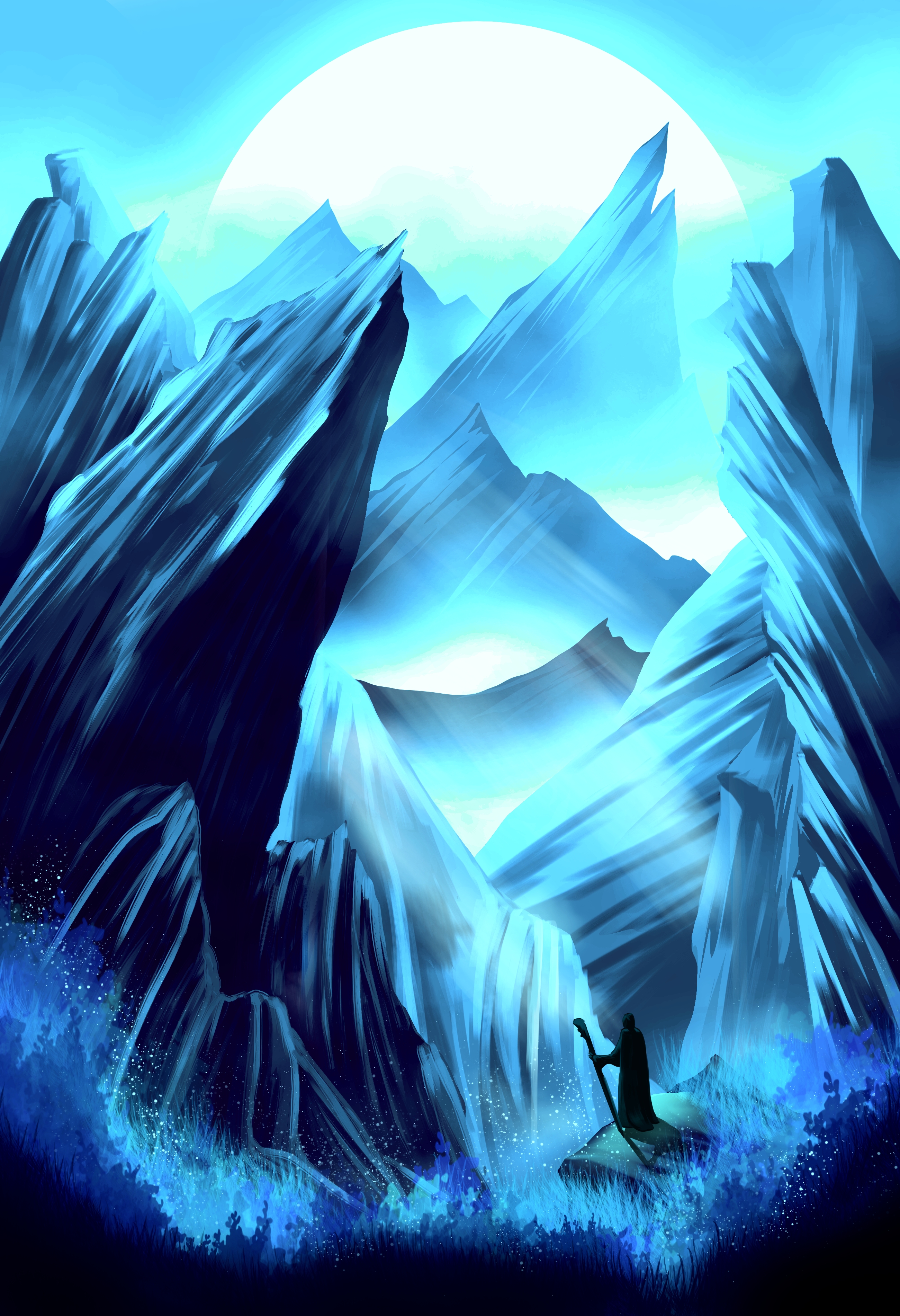 art, journey, mountains, rocks, silhouette HD wallpaper