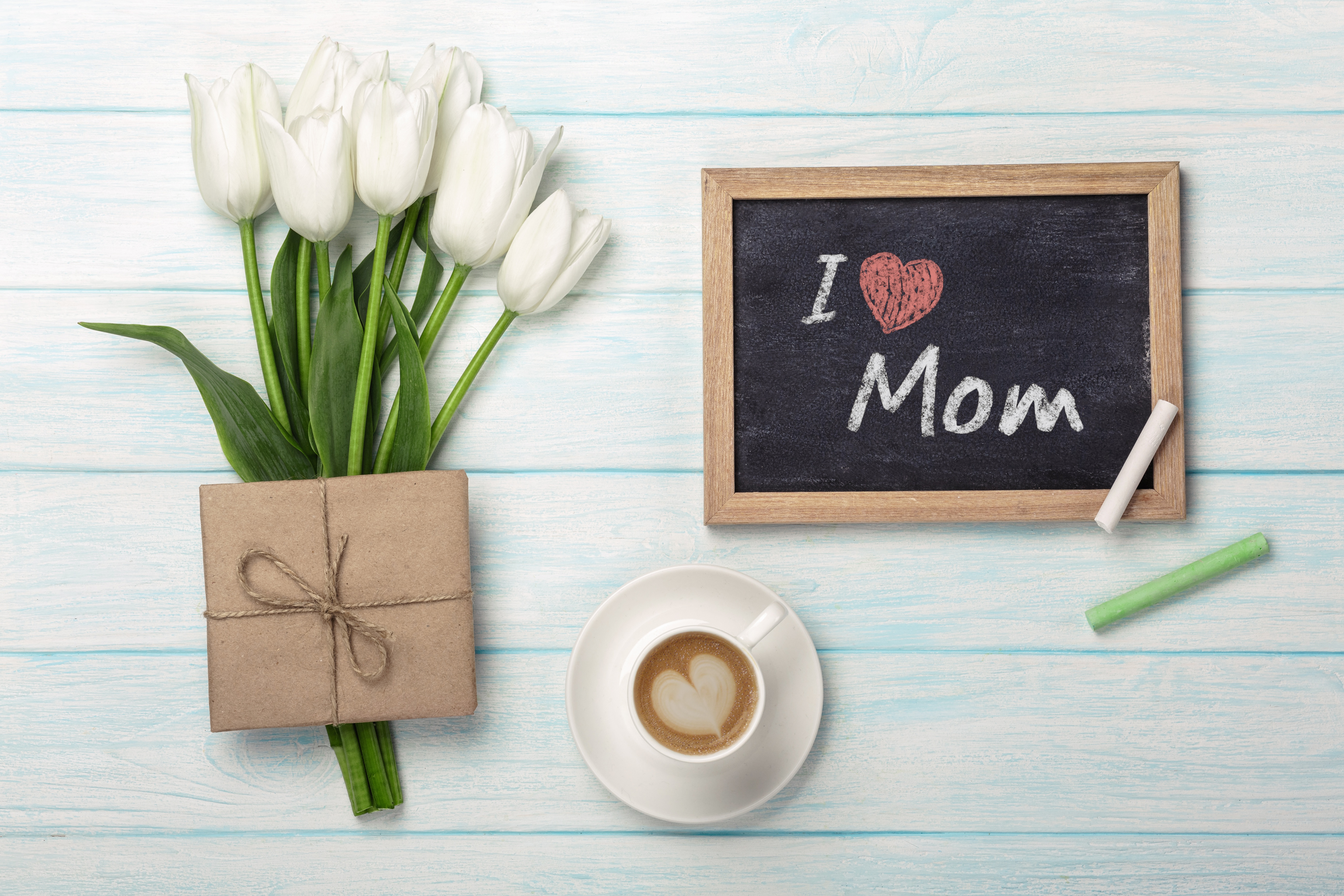 Download mobile wallpaper Coffee, Flower, Holiday, Tulip, Mother's Day for free.