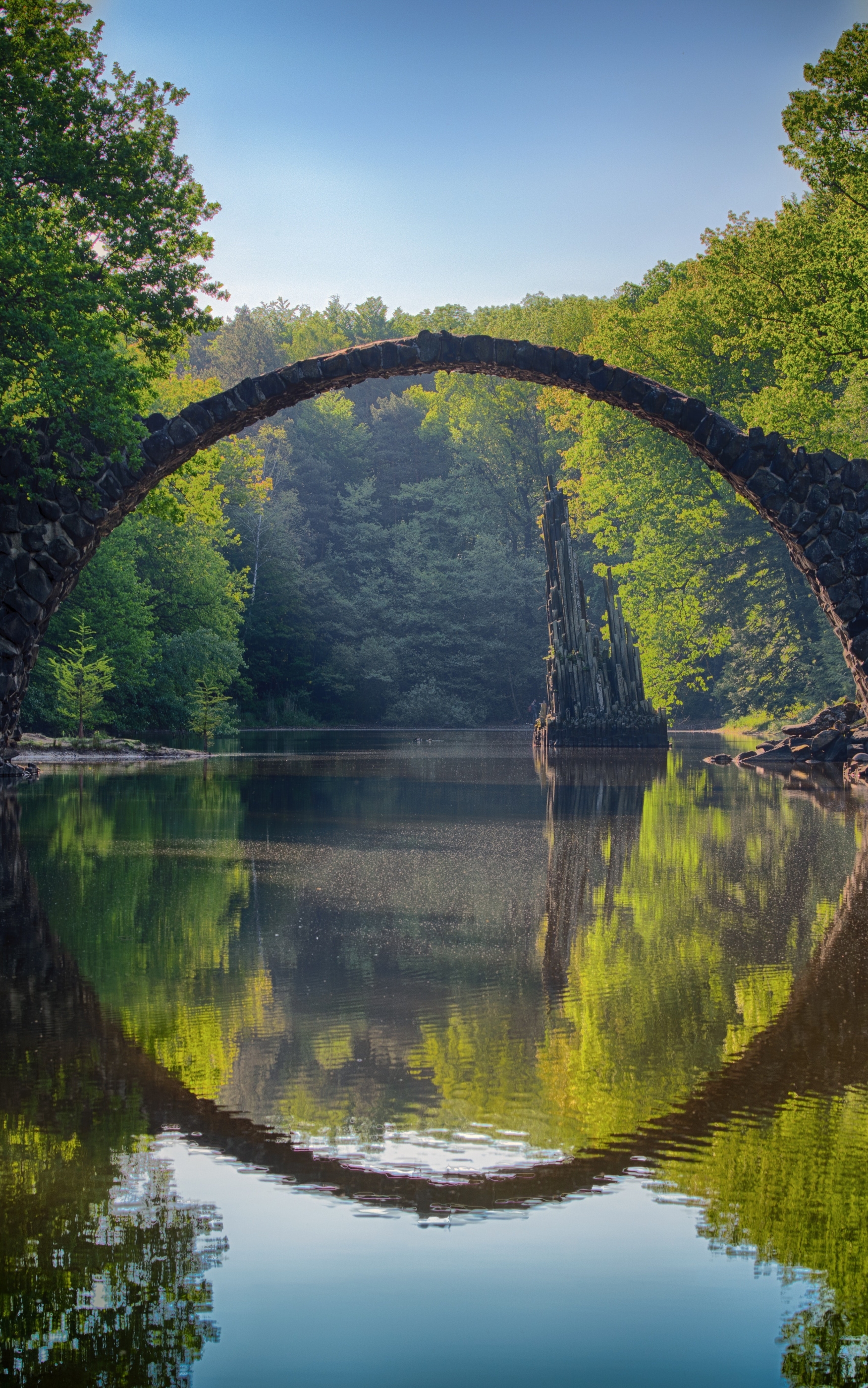 man made, devil's bridge, river, bridge, rakotzbrücke, nature, reflection