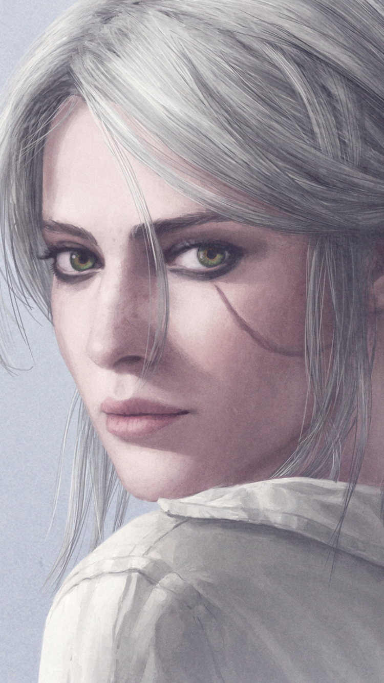 Download mobile wallpaper Face, Green Eyes, Video Game, White Hair, The Witcher, Scar, The Witcher 3: Wild Hunt, Ciri (The Witcher) for free.