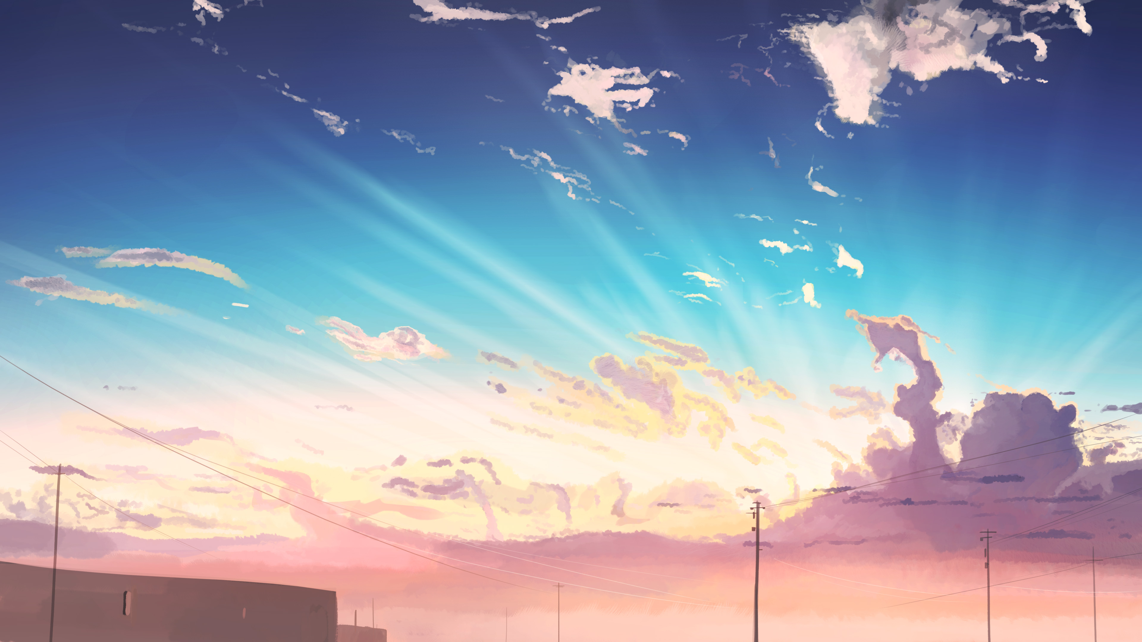 Скачать обои бесплатно Аниме, Небо, Солнце, Облака, Оригинал картинка на рабочий стол ПК