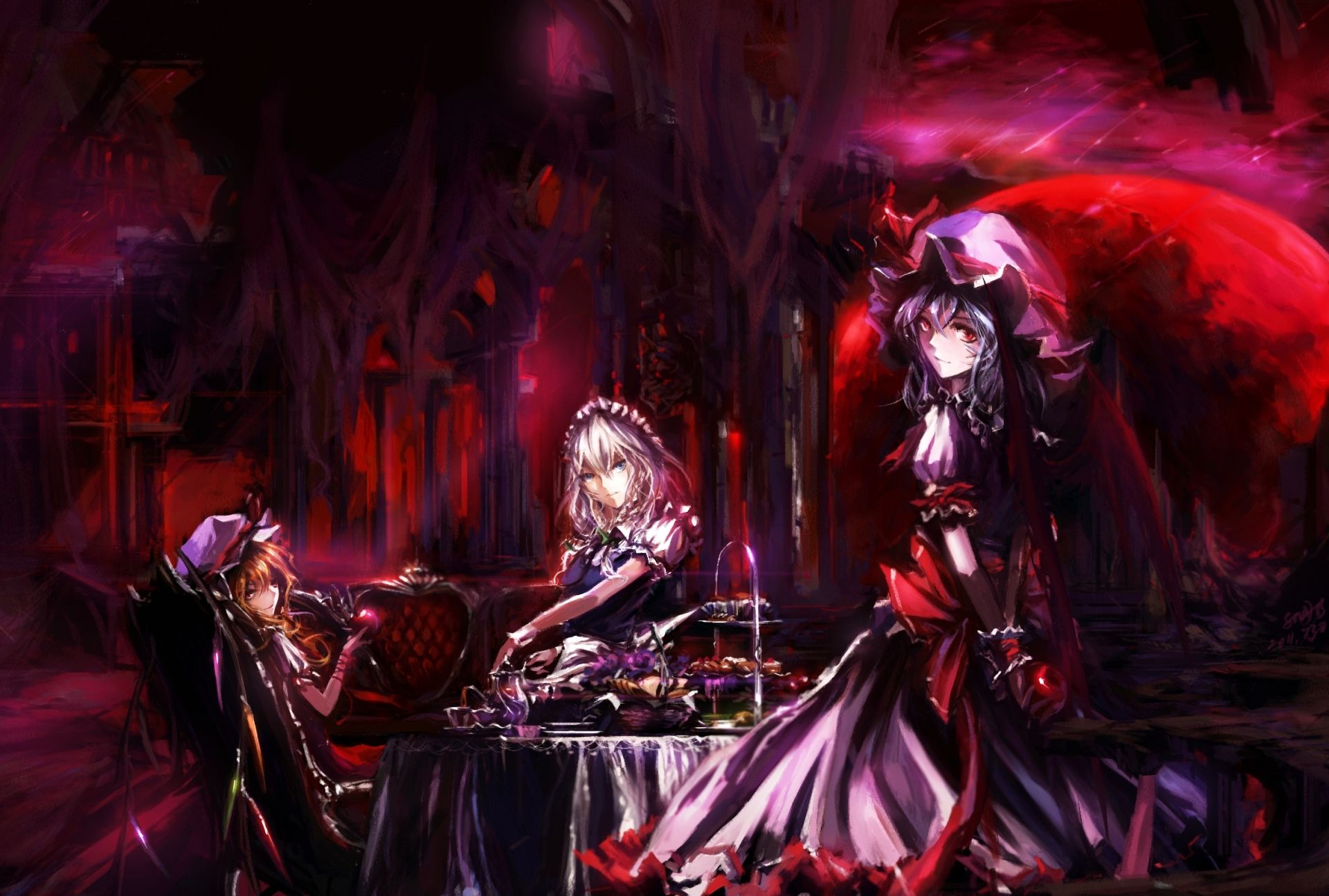 Download mobile wallpaper Anime, Remilia Scarlet, Flandre Scarlet, Touhou, Sakuya Izayoi for free.