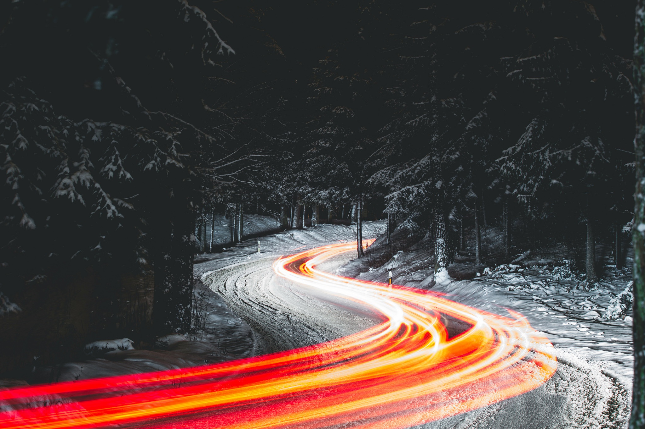 Download mobile wallpaper Winter, Nature, Snow, Road, Photography, Time Lapse for free.
