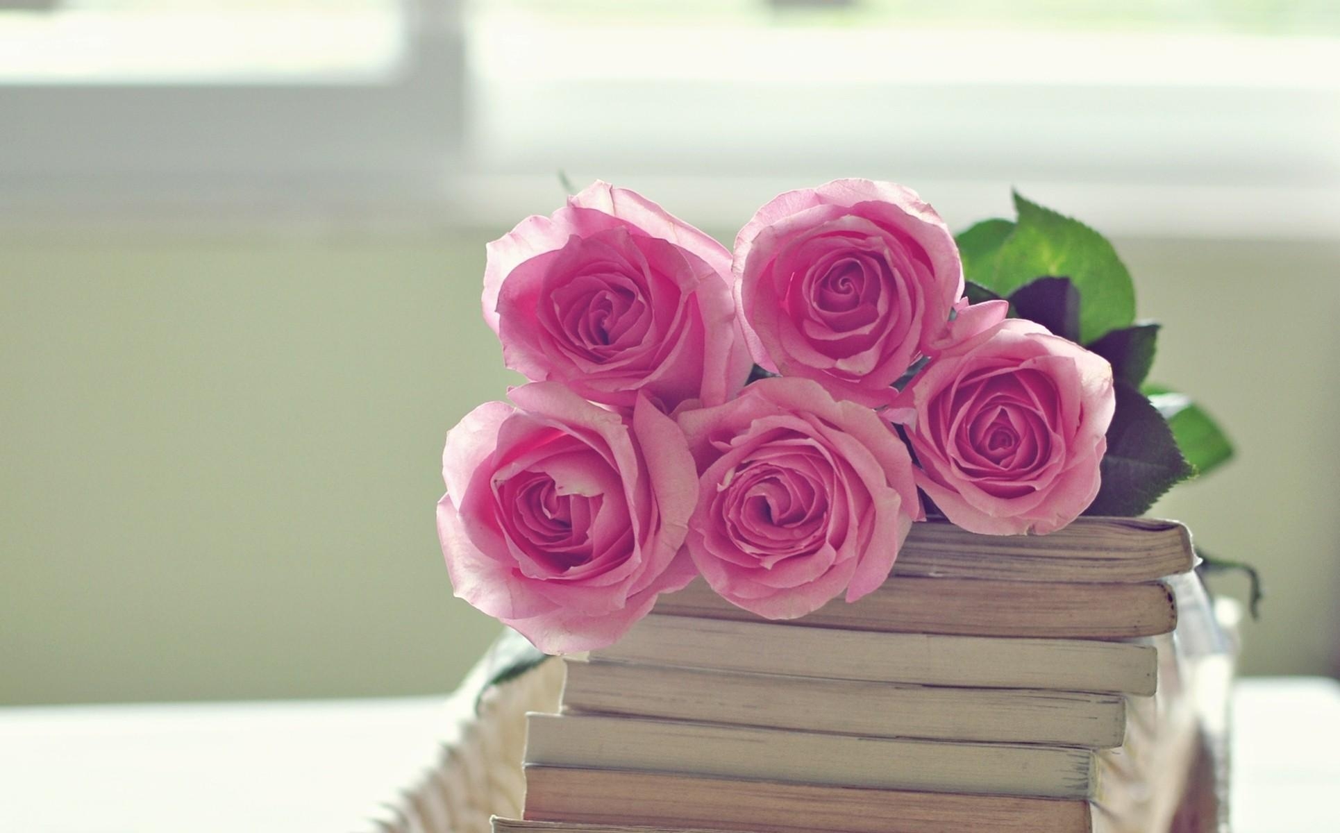 Free download wallpaper Roses, Bouquet, Flowers, Books on your PC desktop