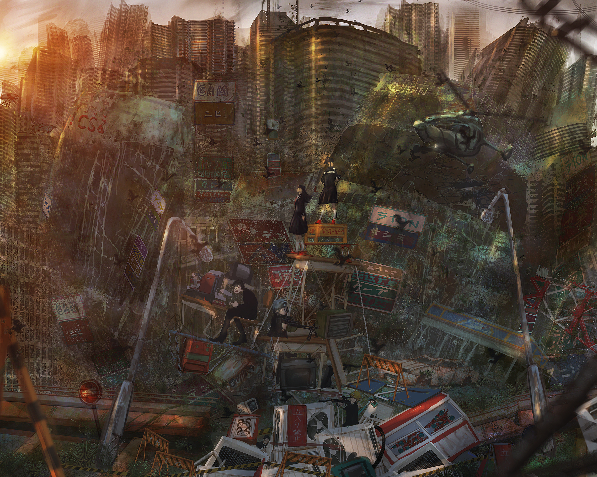 Download mobile wallpaper Anime, Sunset, City, Post Apocalyptic for free.
