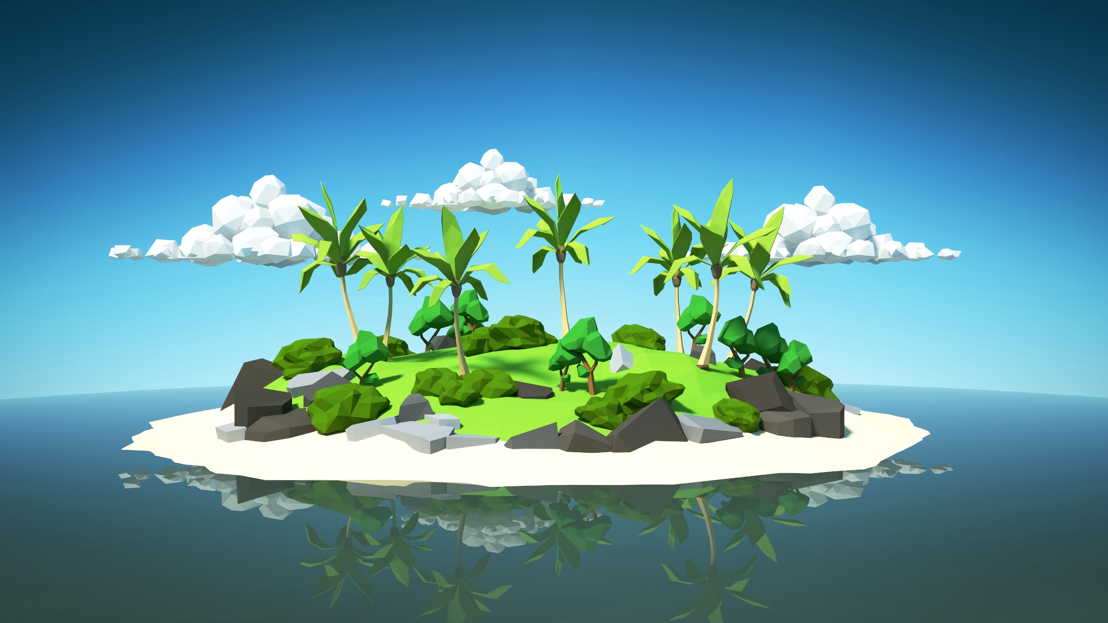 Download mobile wallpaper Clouds, Palms, Island, 3D for free.