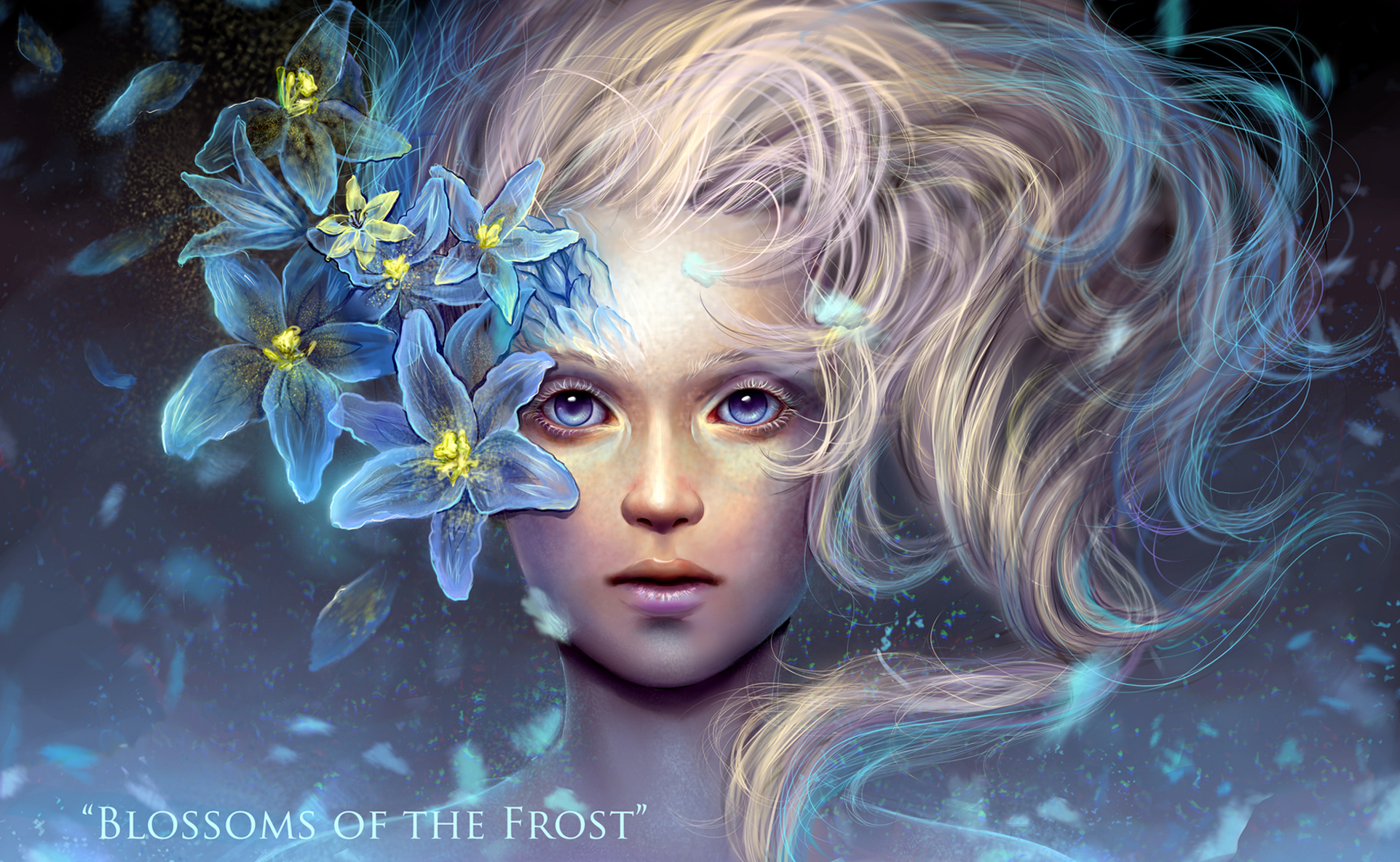 Laden Sie das Fantasie, Blume, Frauen, Blaue Augen-Bild kostenlos auf Ihren PC-Desktop herunter
