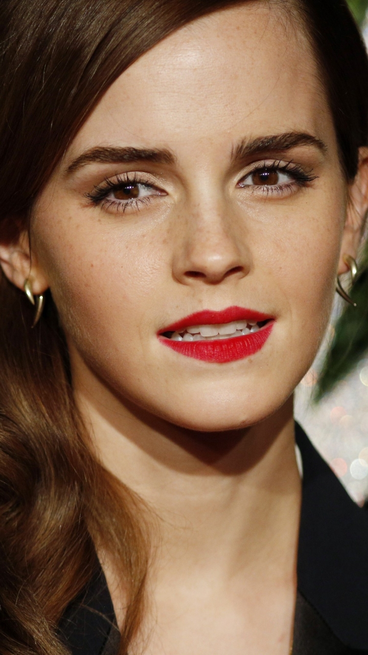 Download mobile wallpaper Emma Watson, Redhead, English, Face, Celebrity, Brown Eyes, Actress, Lipstick for free.