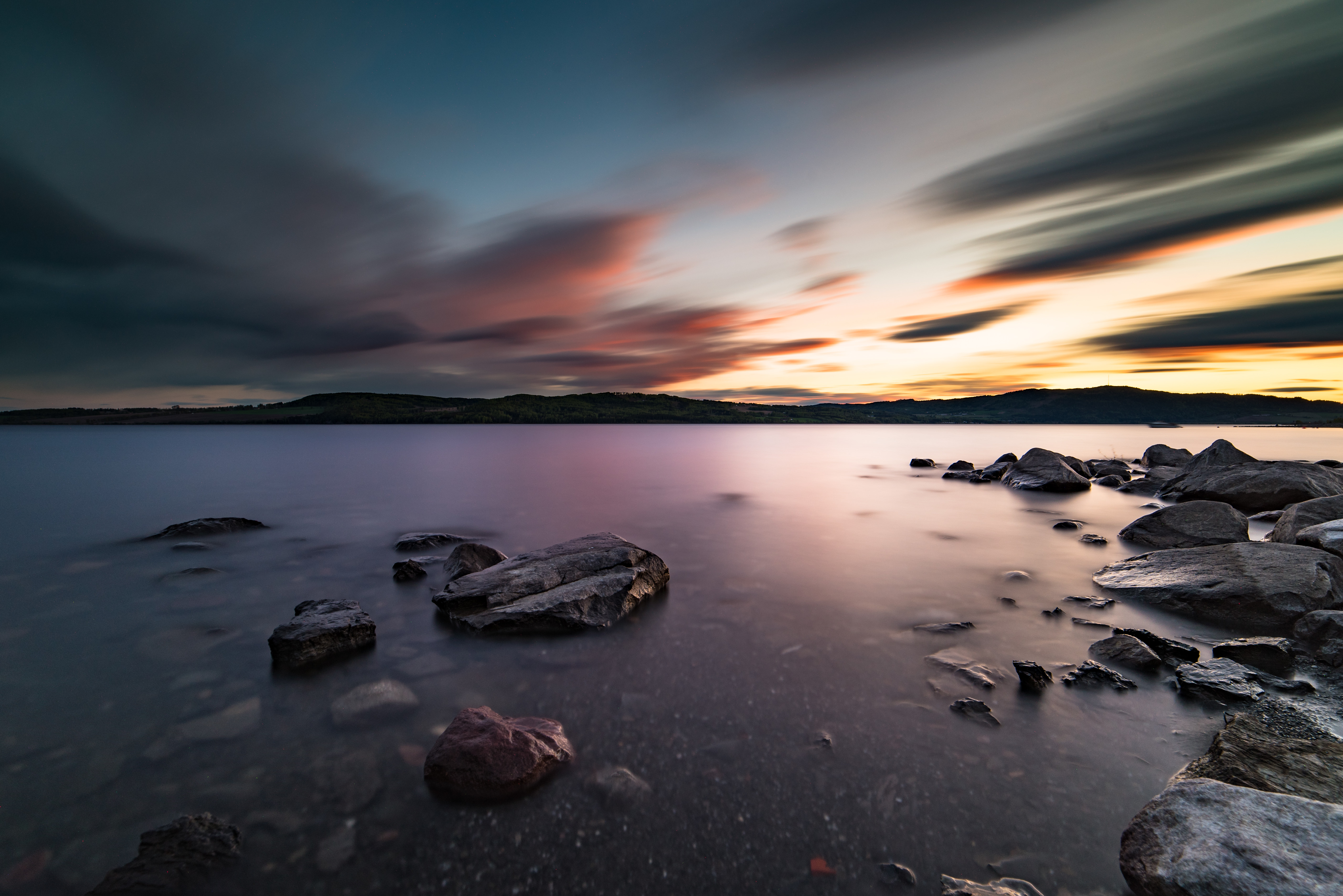 Free download wallpaper Water, Rocks, Lake, Stones, Nature, Sunset, Landscape on your PC desktop