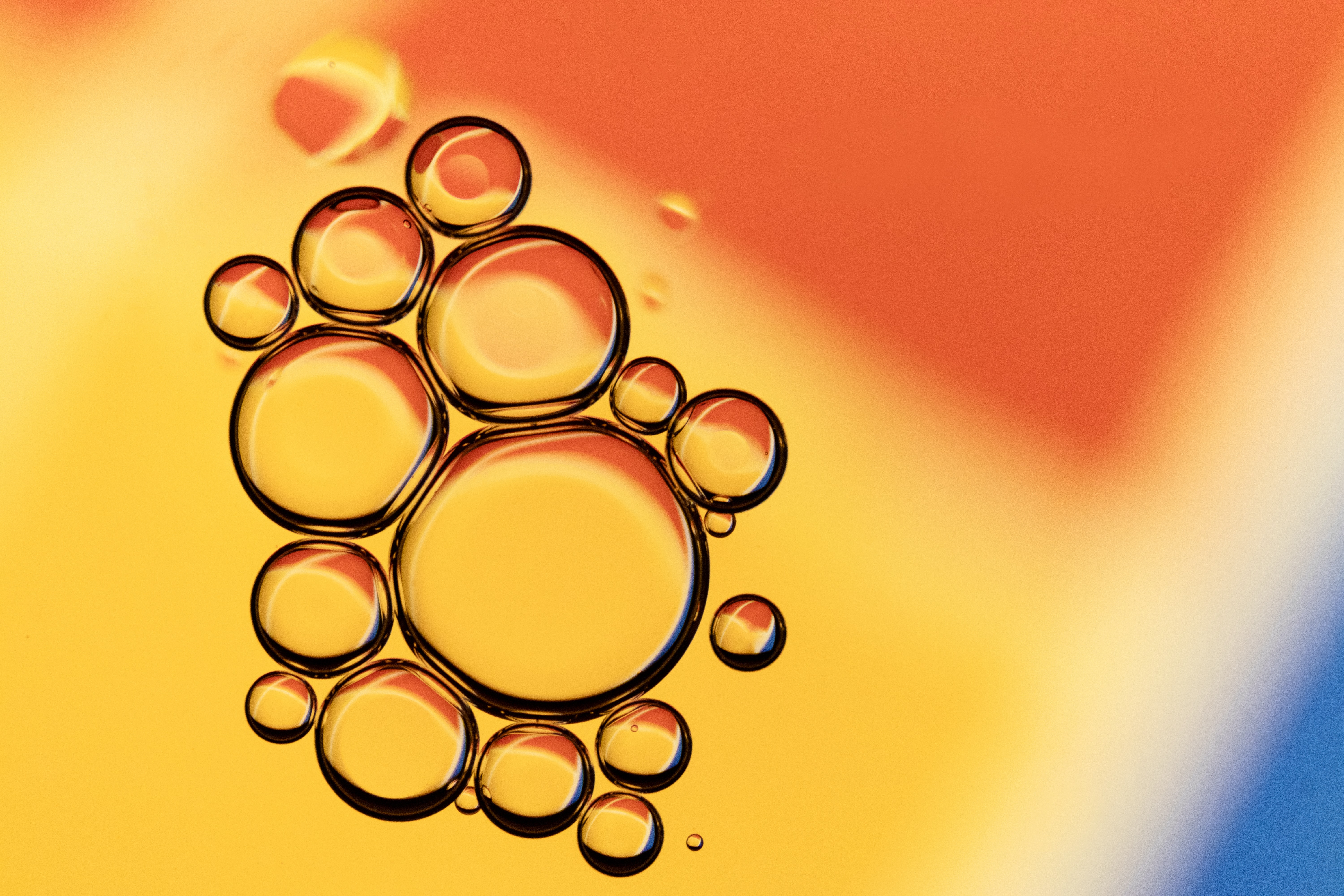 bubbles, yellow, red, macro, liquid, butter, oil