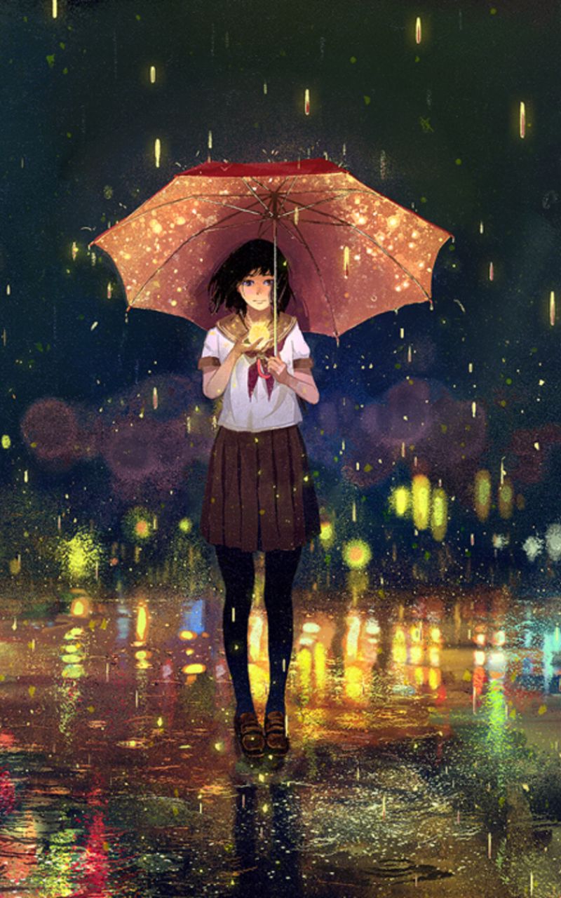 Download mobile wallpaper Anime, Rain, Light, Umbrella, Original for free.