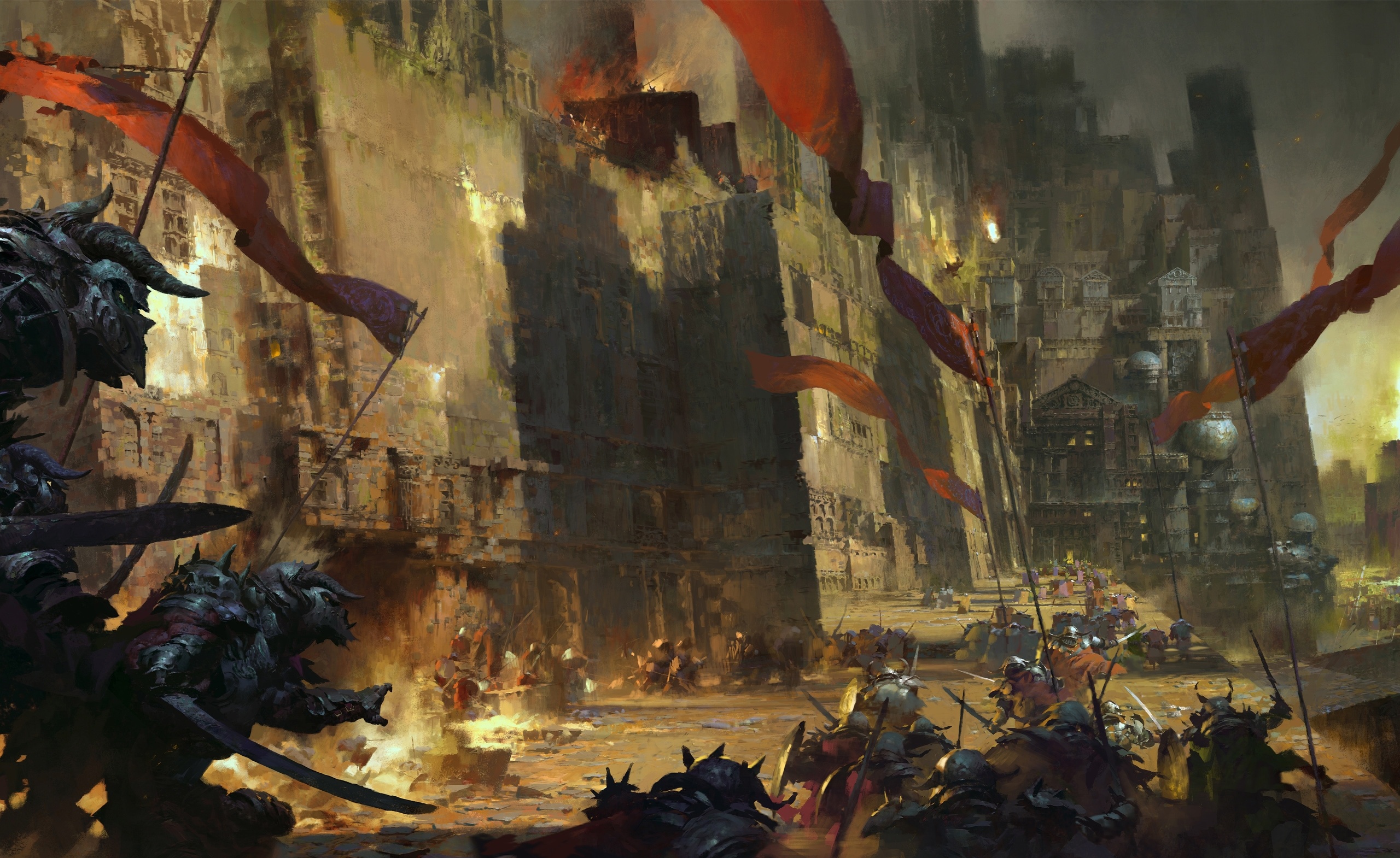Download mobile wallpaper Fantasy, Warrior, Battle, Castle, Banner for free.