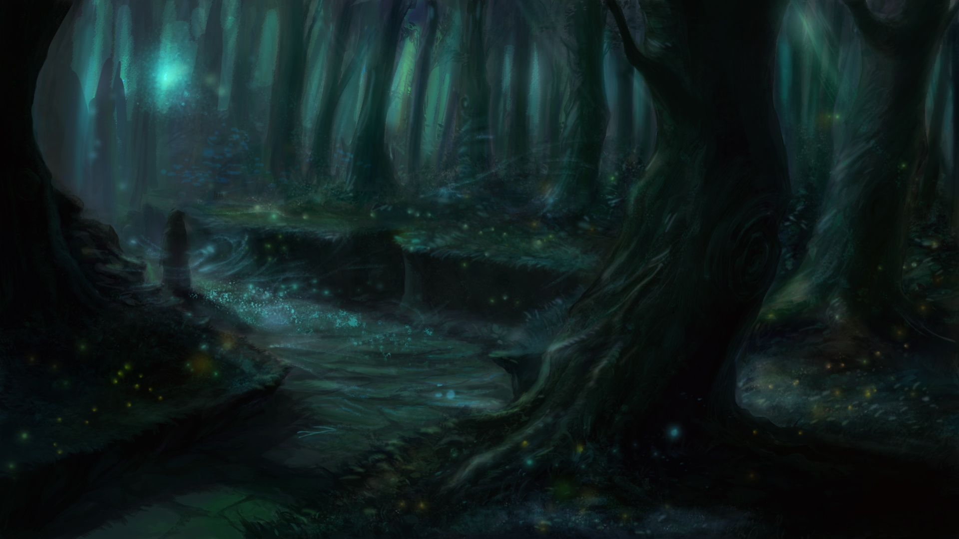 Laden Sie das Wald, Baum, Nacht, Animes-Bild kostenlos auf Ihren PC-Desktop herunter