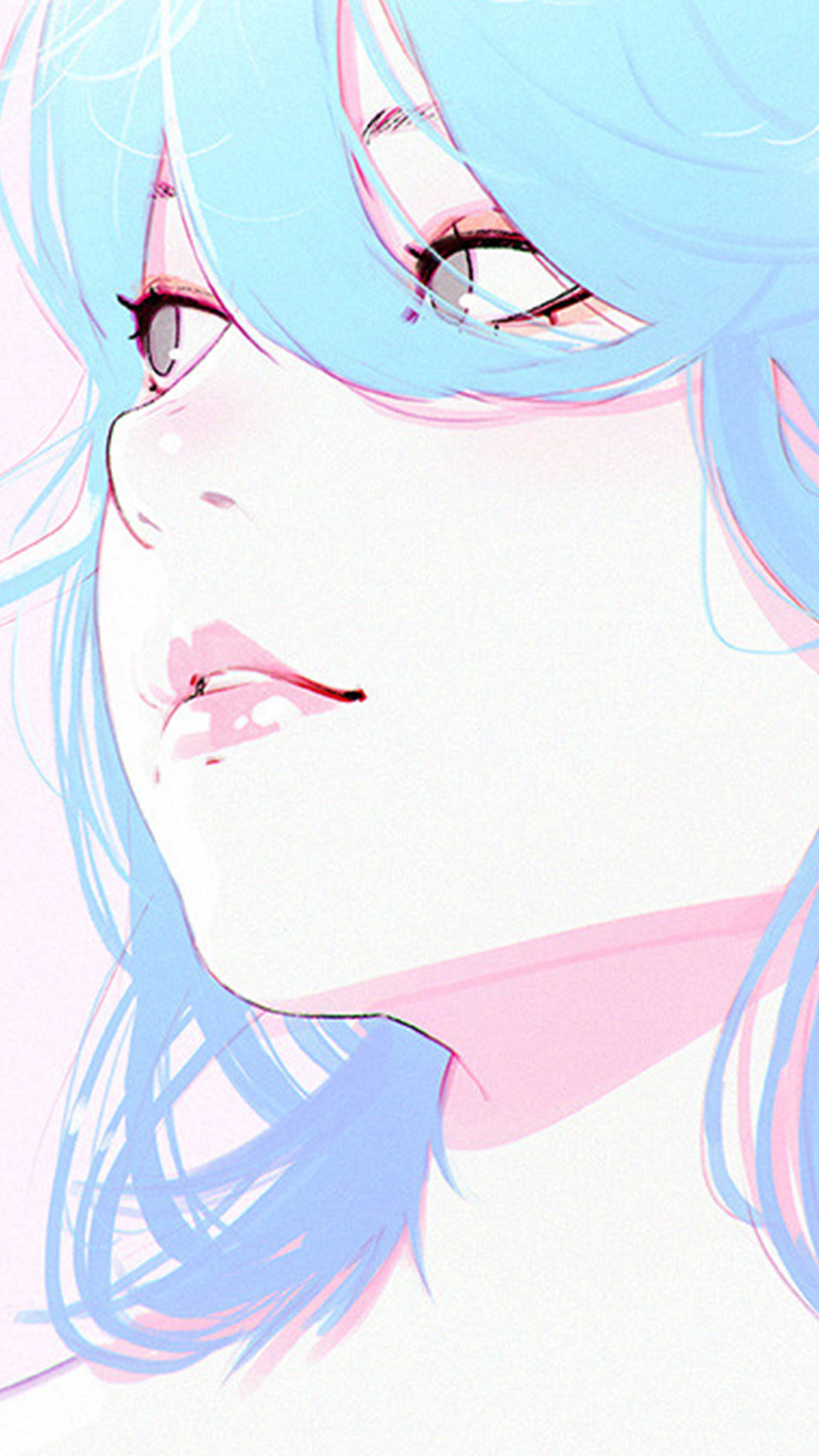Handy-Wallpaper Gesicht, Original, Blaue Haare, Animes, Kurzes Haar kostenlos herunterladen.