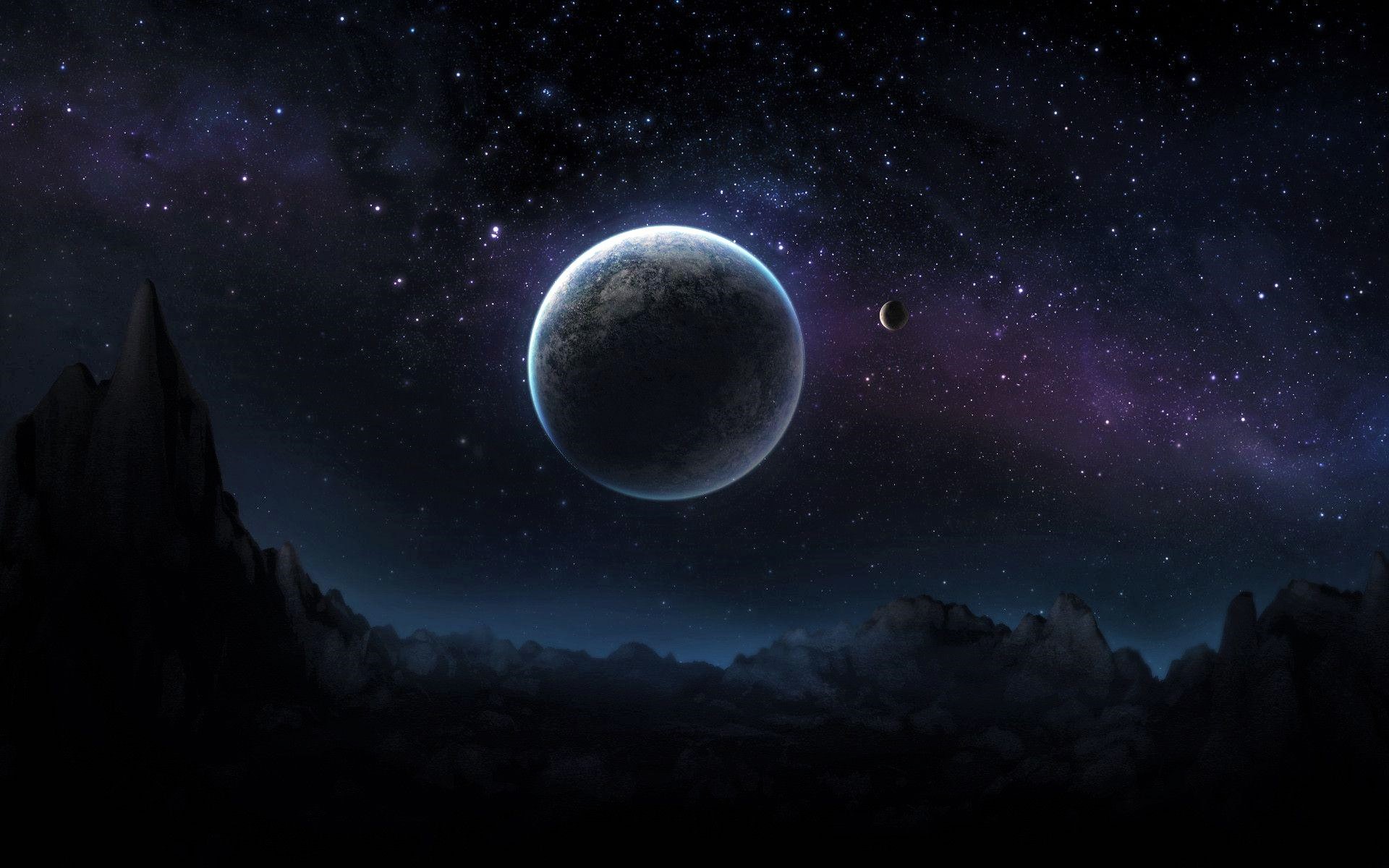 Free download wallpaper Mountain, Space, Purple, Planet, Sci Fi on your PC desktop