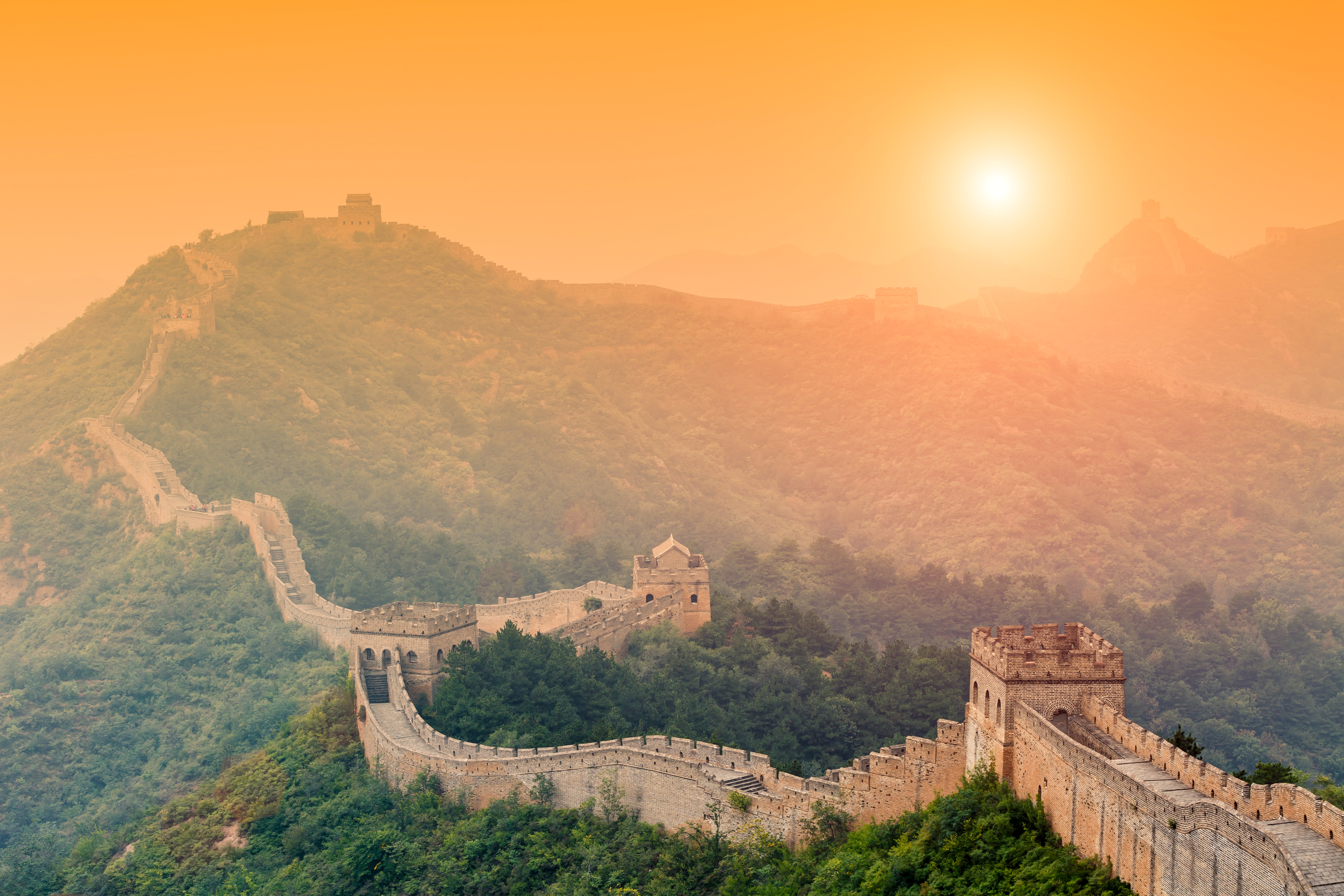 Téléchargez des papiers peints mobile Coucher De Soleil, Chine, Monument, Les Monuments, Construction Humaine, Grande Muraille De Chine gratuitement.
