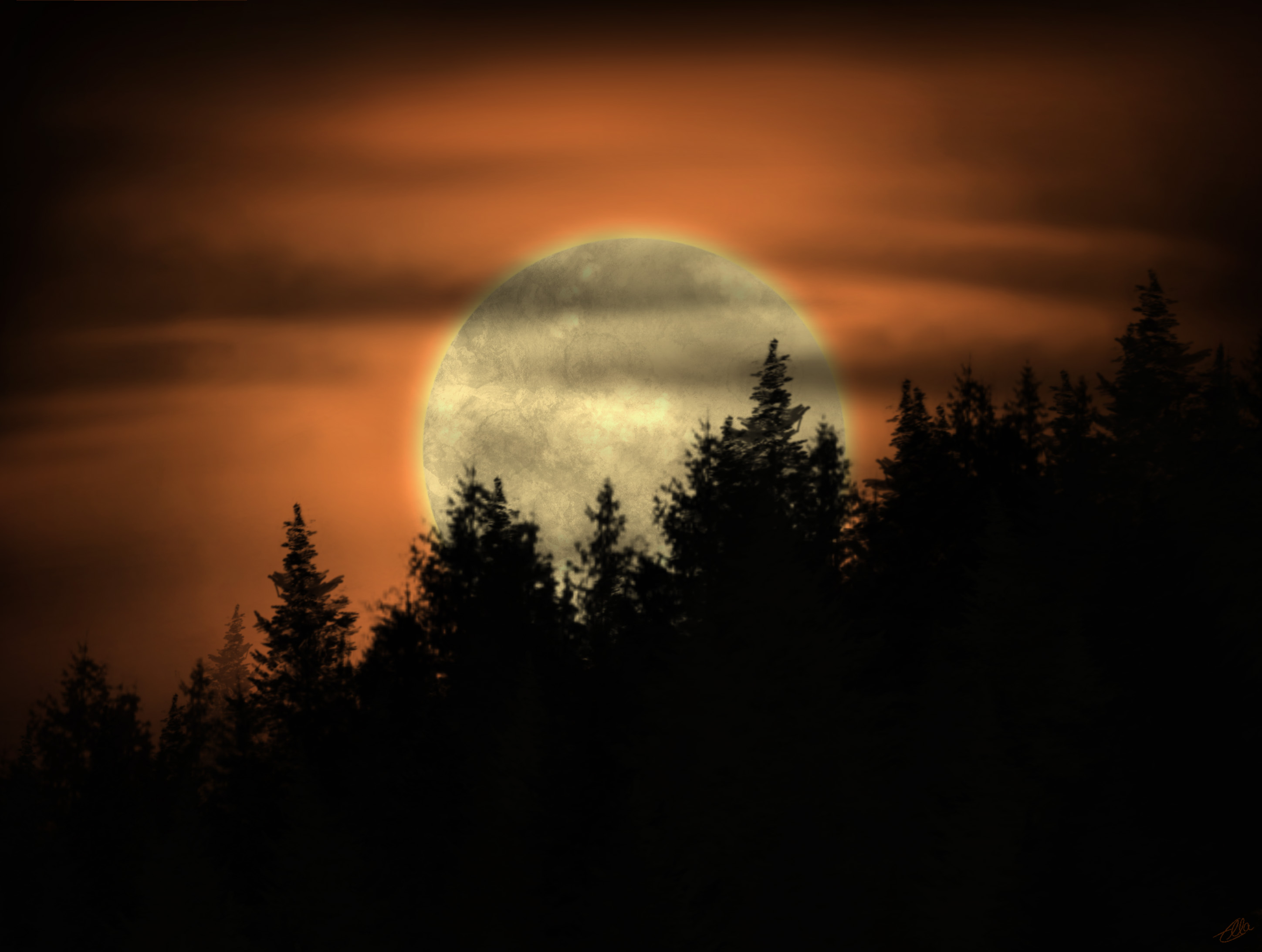 Descarga gratis la imagen Luna, Árboles, Noche, Oscuro, Arte en el escritorio de tu PC