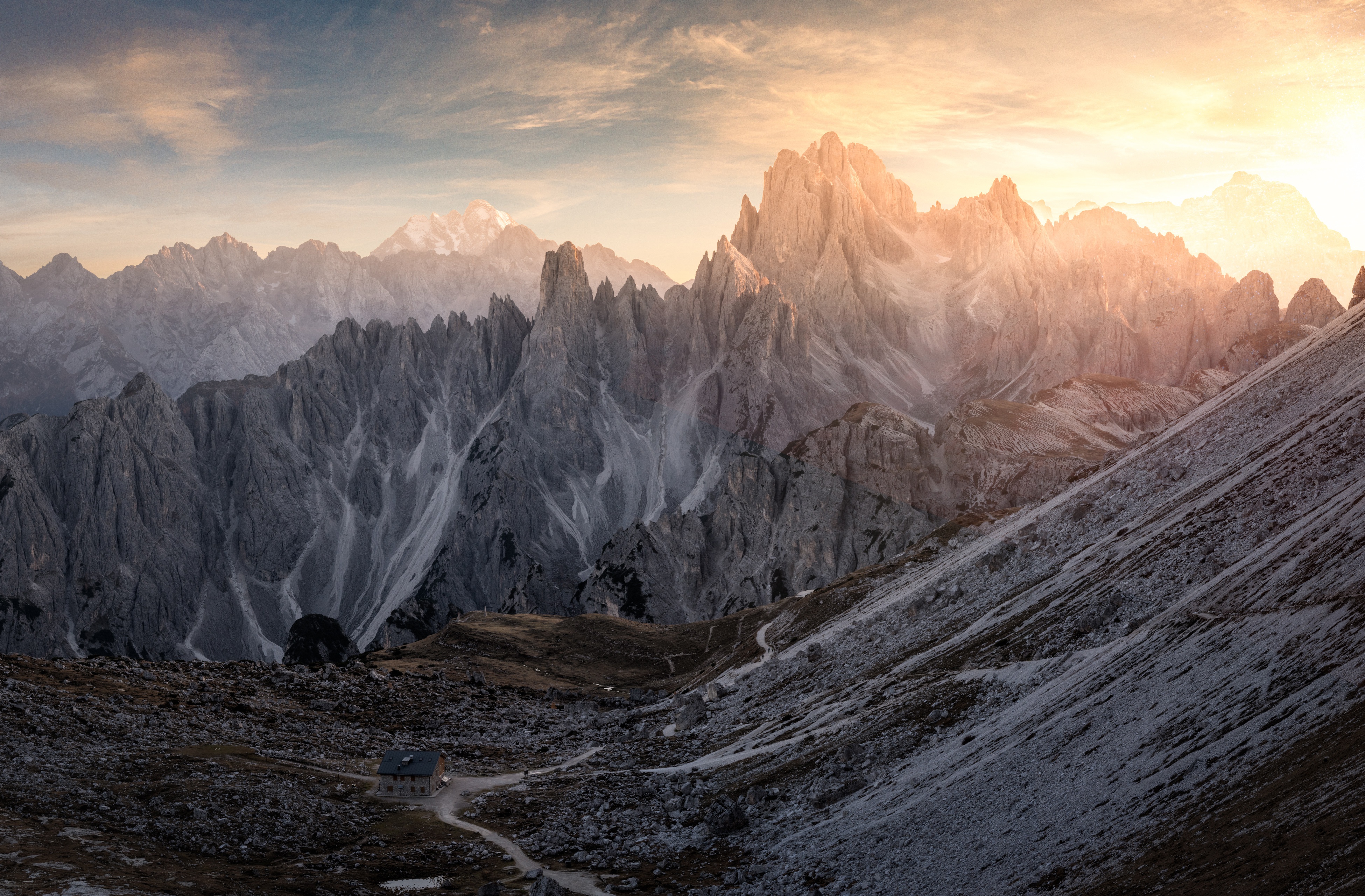 Download mobile wallpaper Mountains, Mountain, Peak, Earth, Morning, Sunlight, Dolomites for free.