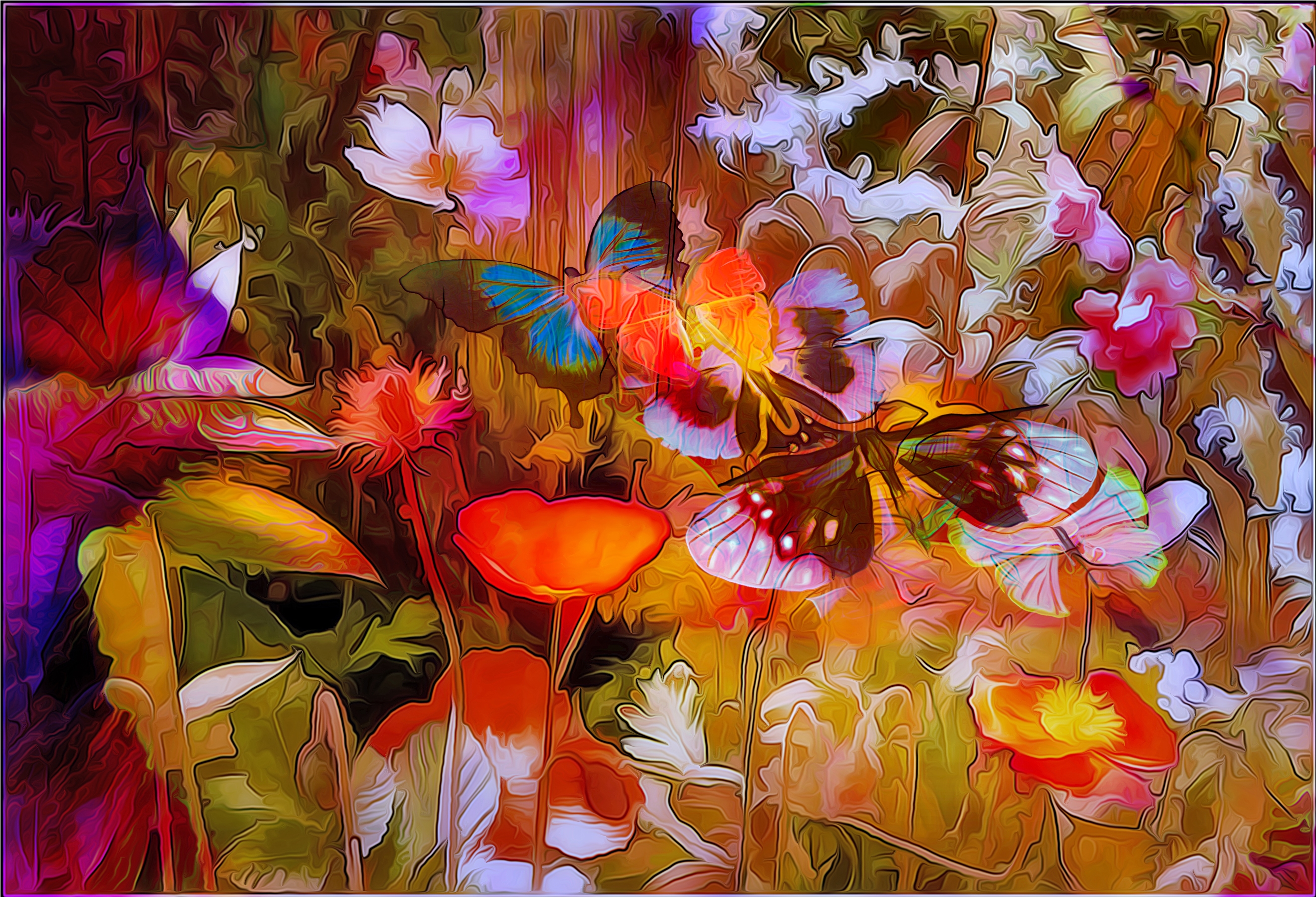 Téléchargez gratuitement l'image Fleur, Peinture, Couleurs, Papillon, Coloré, Artistique sur le bureau de votre PC