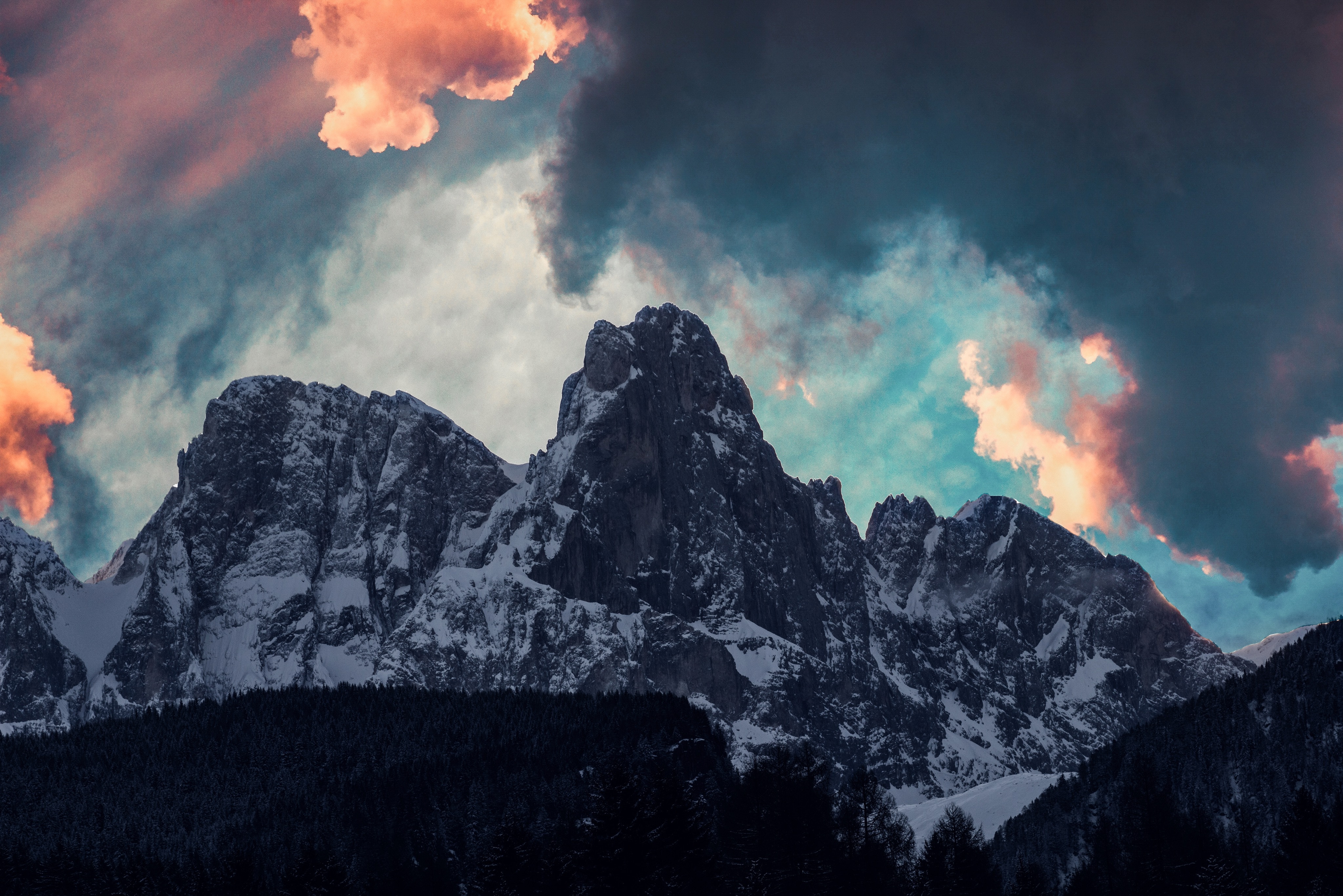 Download mobile wallpaper Clouds, Snow, Nature, Mountains, Trees for free.