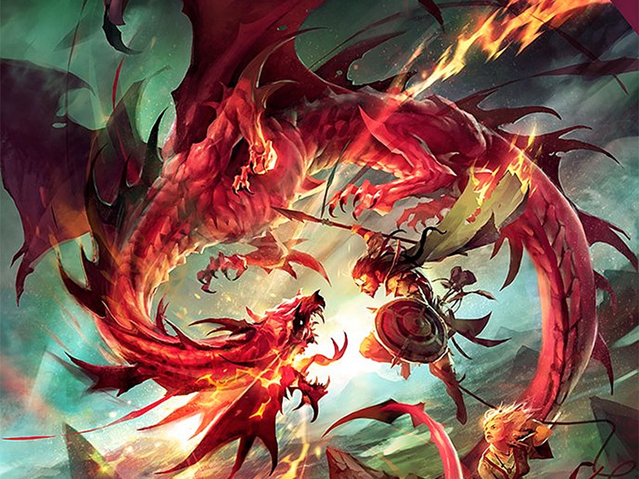 Download mobile wallpaper Fantasy, Dragon, Warrior, Battle for free.