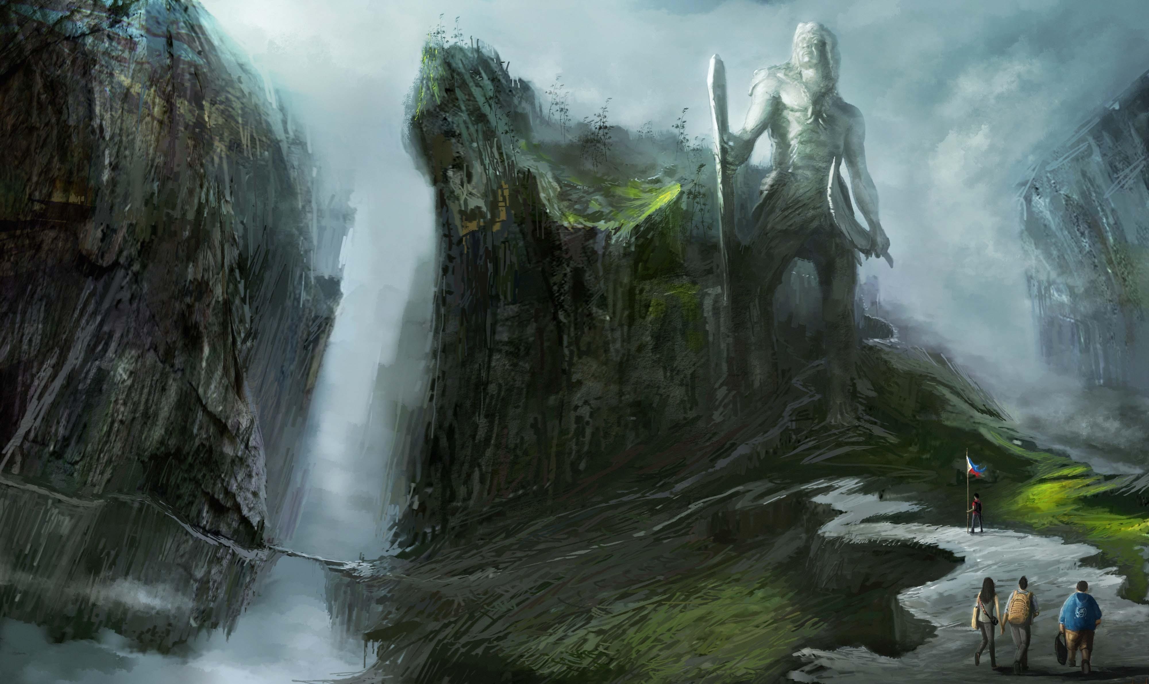 Free download wallpaper Mountain, Statue, Sci Fi, Adventure on your PC desktop