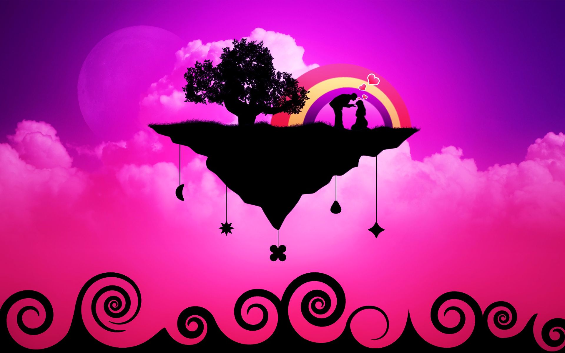 Free download wallpaper Abstract, Pink, Love, Rainbow, Vector, Couple, Tree, Romantic on your PC desktop